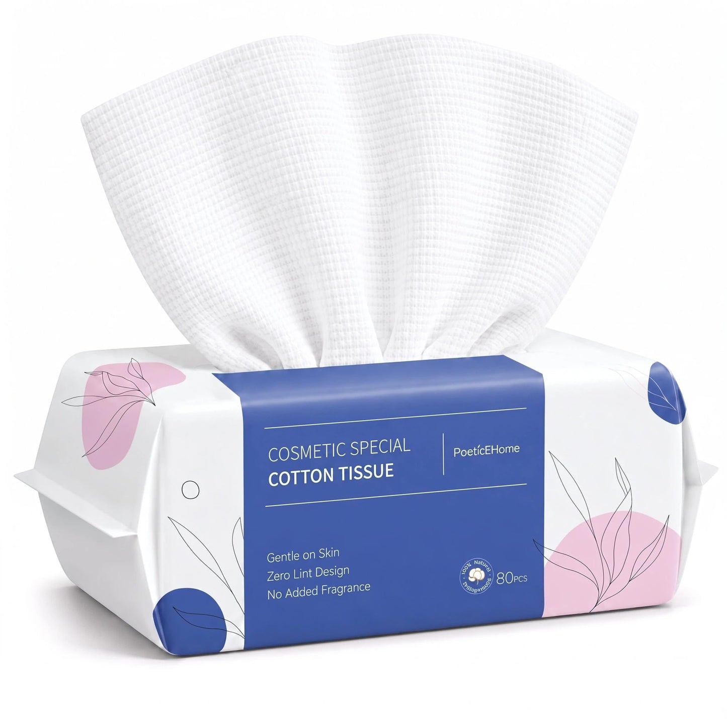 PoeticEHome Disposable Face Towels, Thick Yet Soft Cotton Dry Wipes, 1 Pack | 80-Count Facial Towels for Daily Cleansing, Face Washing and Makeup Removal; Absorbent, Lint-Free, Unscented
