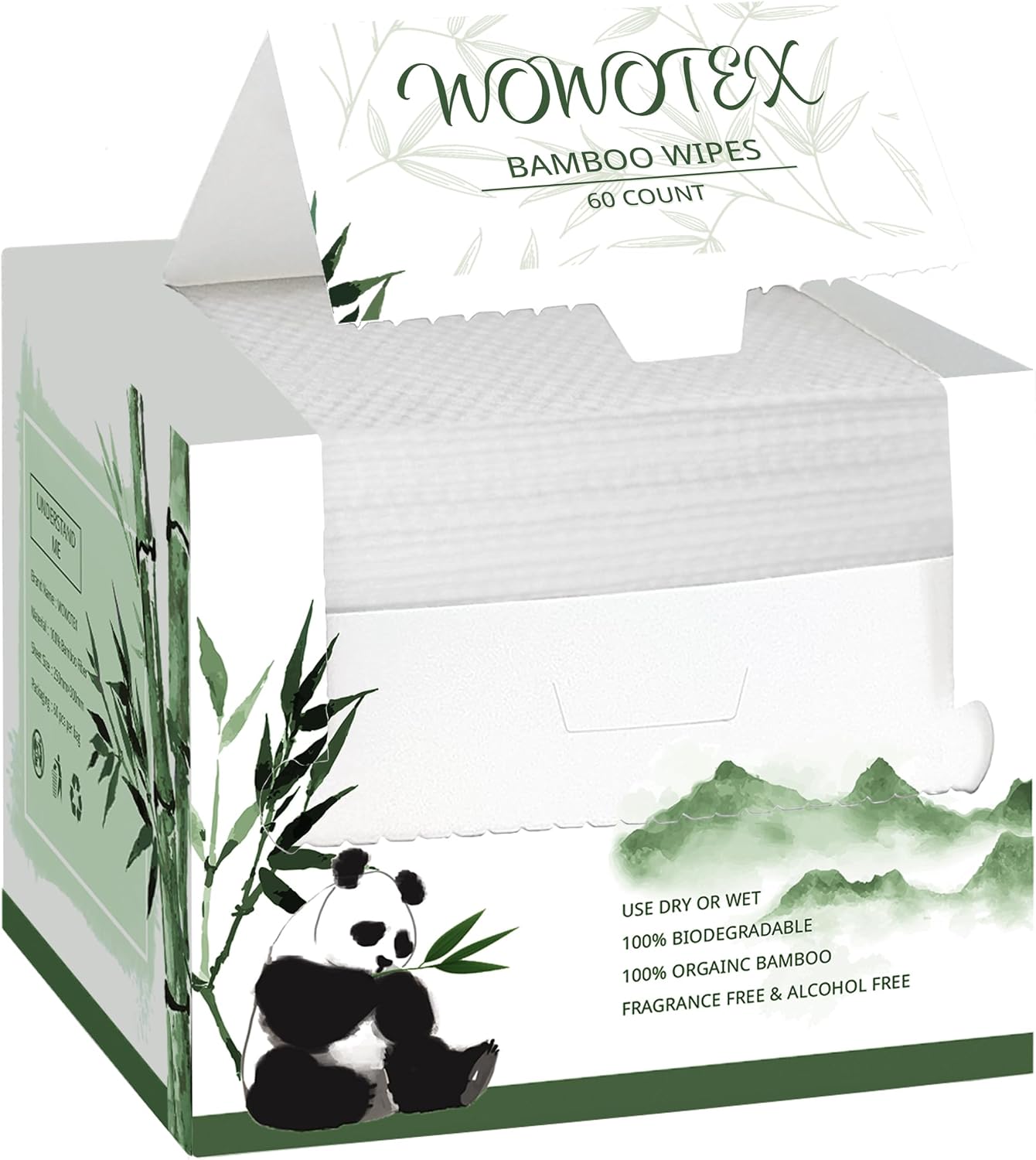 WOWOTEX Bamboo Rayon Disposable Face Towels for Sensitive Skin, Ultra Soft | 60 Count, 10"×12" Large Dry Wipes for Makeup Removal and Cleansing, Lint-free, Biodegradable, Extra Thick & Absorbent