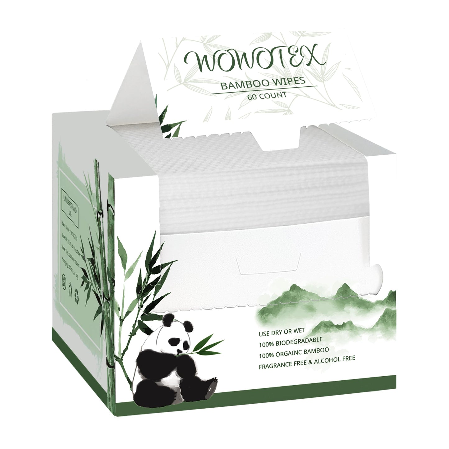 WOWOTEX Bamboo Rayon Disposable Face Towels for Sensitive Skin, Ultra Soft | 60 Count, 10"×12" Large Dry Wipes for Makeup Removal and Cleansing, Lint-free, Biodegradable, Extra Thick & Absorbent
