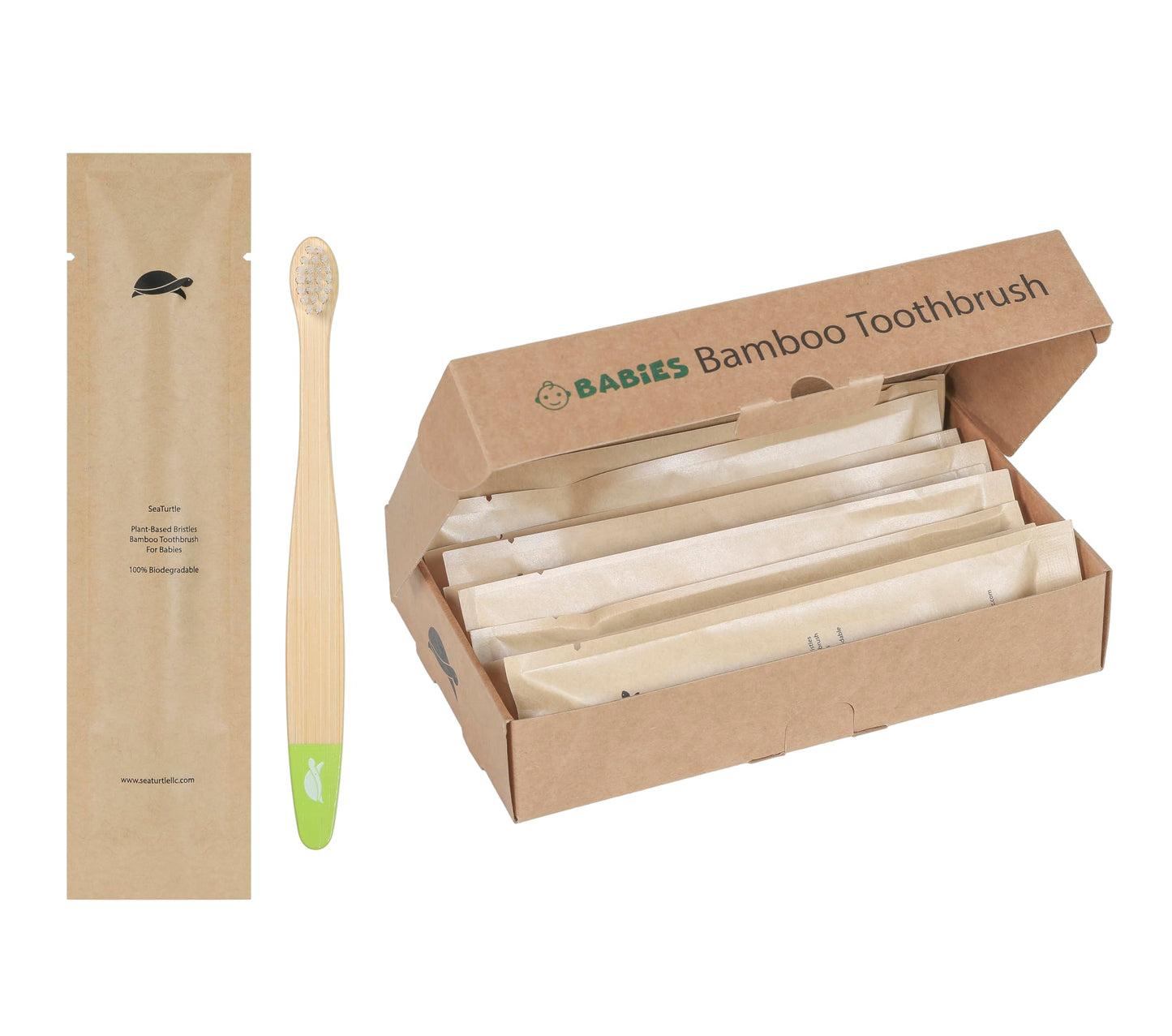 Sea Turtle Plant-Based Bristles, Soft Bamboo Toothbrushes, Individually Sealed for Kids (10 Pack)