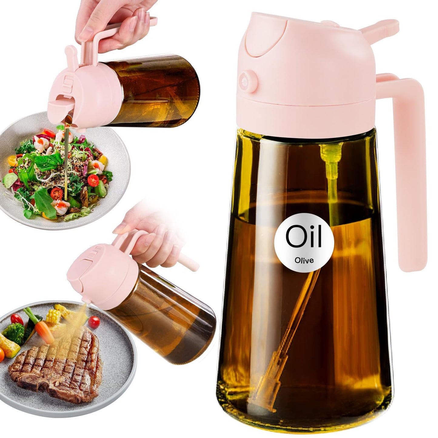YARRAMATE 16oz/470ml Light Blocking Oil Sprayer for Cooking (Black) | Food-Grade 2 in 1 Olive Oil Dispenser Bottle for Kitchen, Premium Dark Amber Glass Oil Bottle for Air Fryer, BBQ
