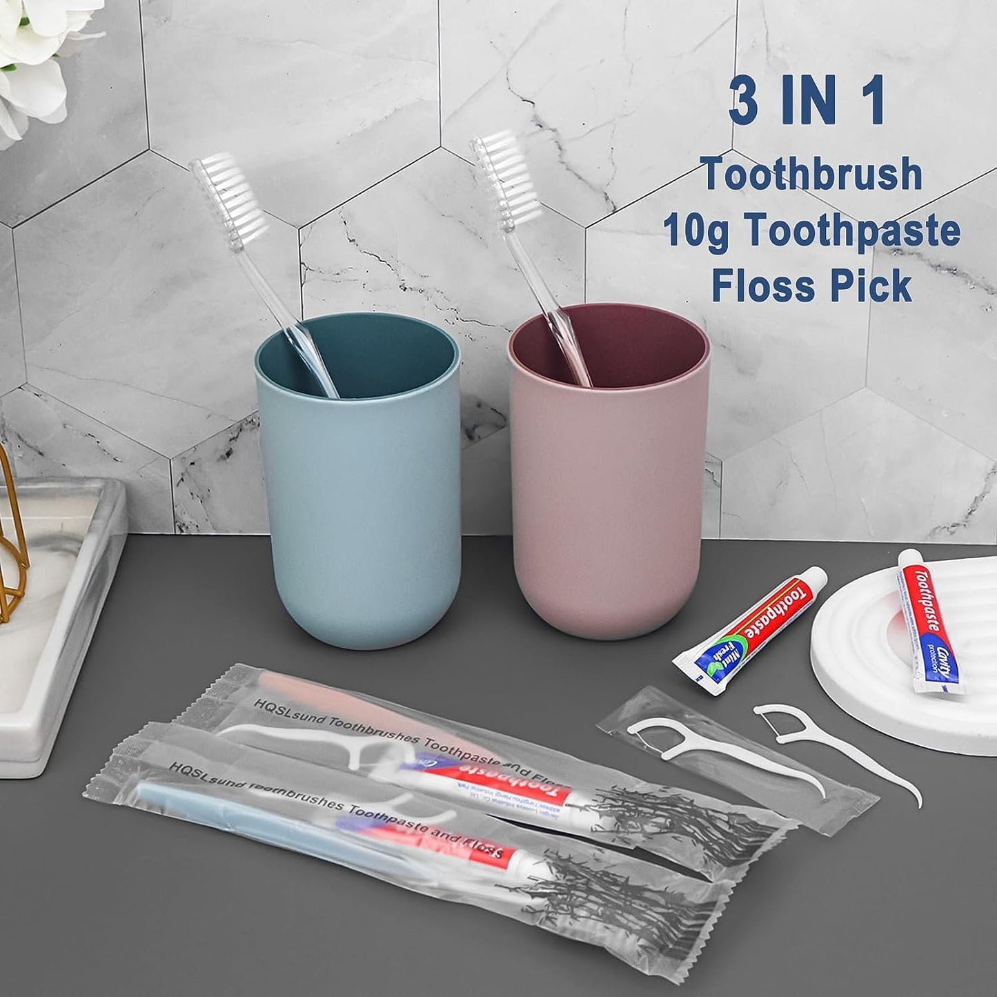 200pcs Disposable Toothbrushes with Toothpaste Floss, 2 Colors | Individually Wrapped, Disposable Toothbrush, 10g Toothpaste, Floss Pick, Bulk Toothbrush Kit for Homeless, Airbnb, Hotel