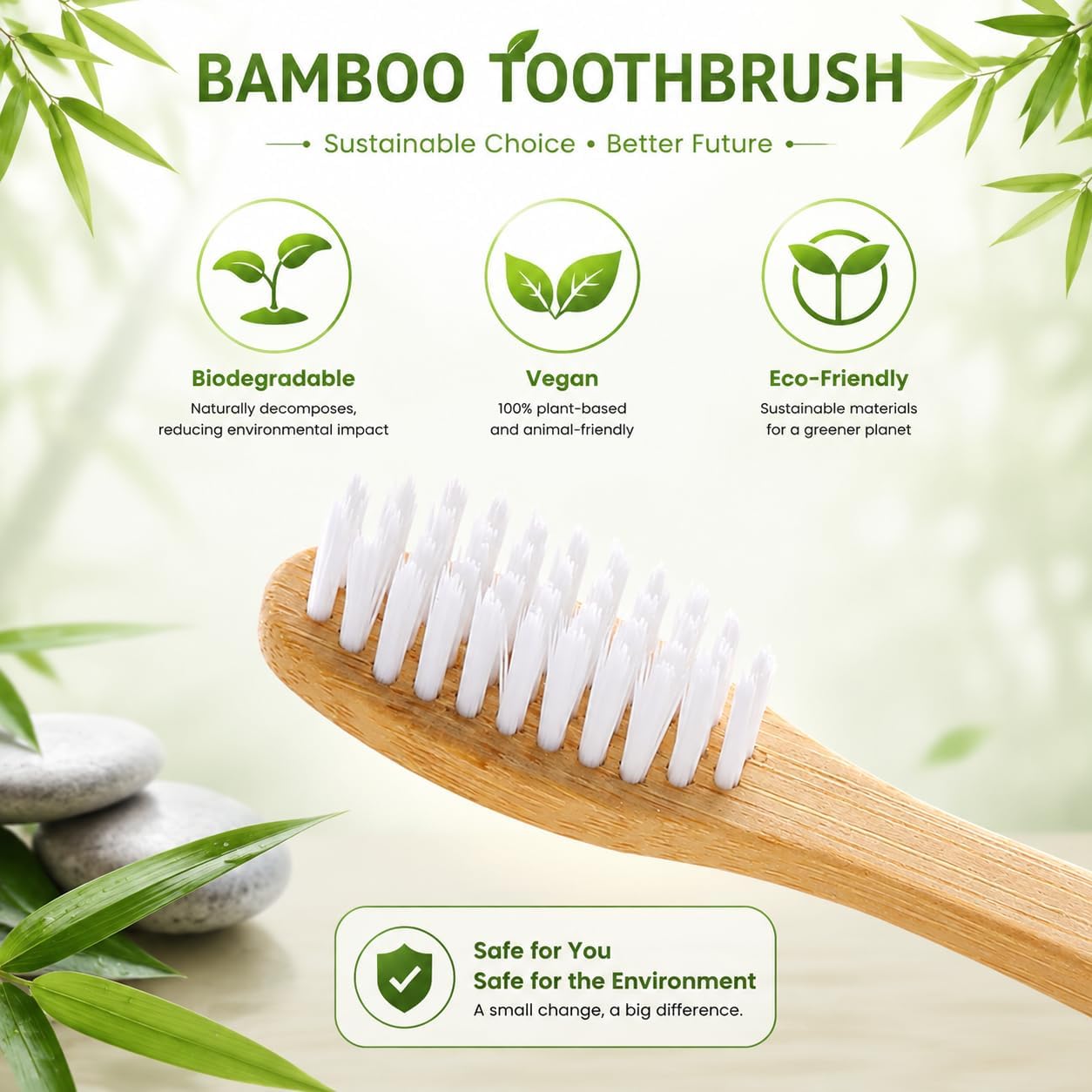 B Rush® 72Pack Bamboo Prepasted Toothbrush, Individually Wrapped Mini Travel Toothbrush with Pre-Pasted Mint Gel, Biodegradable Eco-Friendly Disposable Toothbrushes Travel Set for Adults & Kids