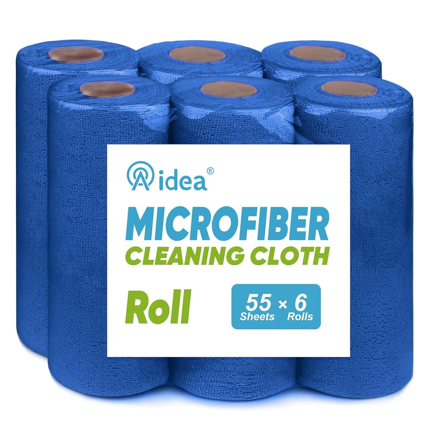 AIDEA Microfiber Cleaning Cloth Roll, Blue Shop Towels 55 Sheets 11×9" | Reusable Paper Towels, Microfiber Towels for Cars, Microfiber Rags for Automotive,Workshop, House, Kitchen, Cleaning Supplies