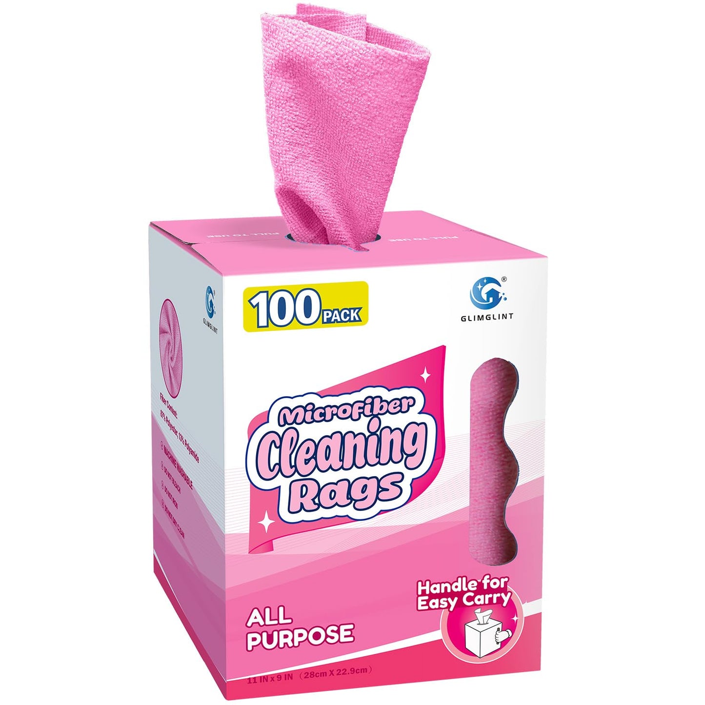 GLIMGLINT Microfiber Cleaning Cloth 100 Pack, Reusable Paper Towels 11 x 9 | Lint Free & Ultra Absorbent Cleaning Rags for Car, Home, Kitchen, Glass & Screen, Washable Shop Towel Rag with Box Grey