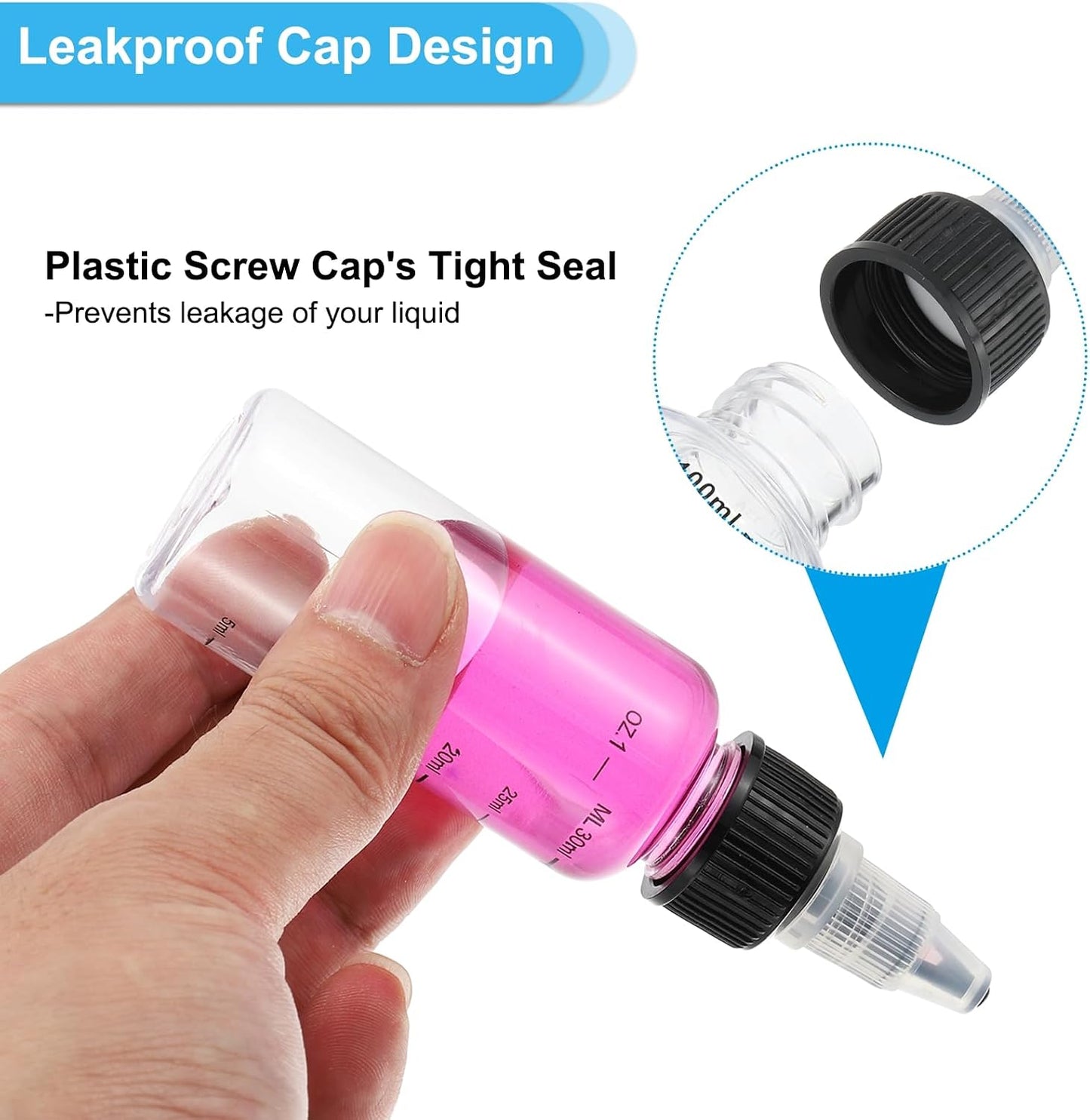 PATIKIL 1oz(30ml) Plastic Dispensing Bottle, 5Pcs Squeeze Graduated Empty Bottles with Black Twist Cap for Liquids, Inks, Oils, Sauces, Arts and Crafts, Transparent