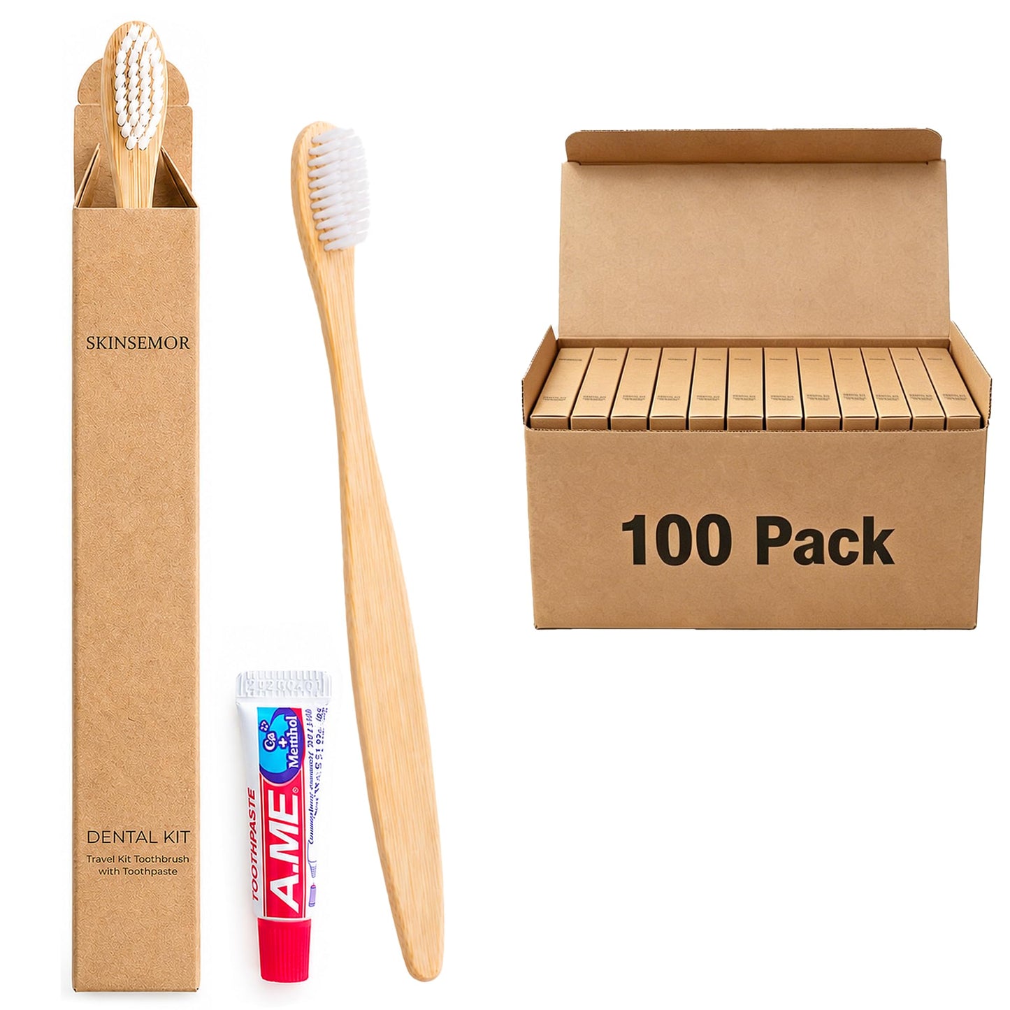 Disposable Travel Toothbrushes with Toothpaste, 10 Individually Wrapped Single Use Bamboo Toothbrush Kits for Trips, Camping, Overnight Stays, Guests and Home Backup