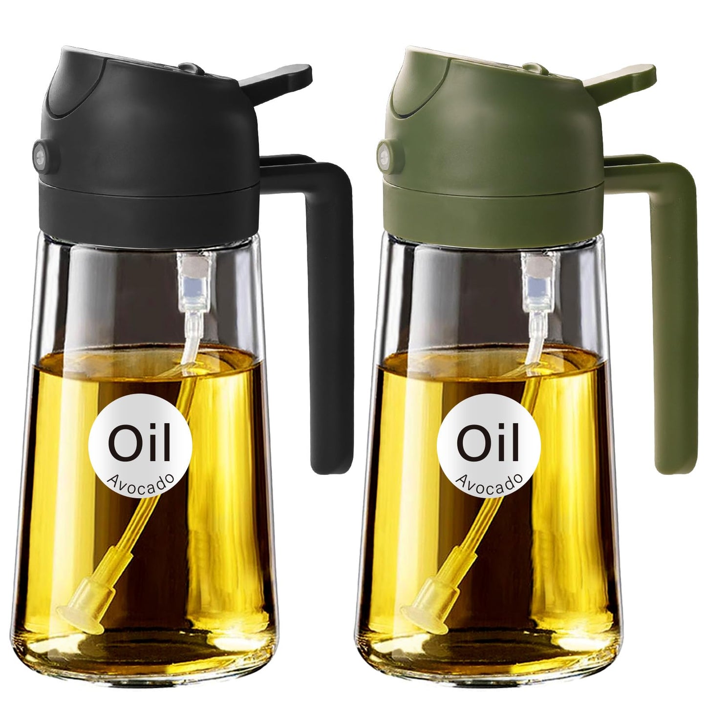 YARRAMATE 16 oz 2-in-1 Glass Olive Oil Sprayer for Cooking, Black | Food-grade dispenser bottle, 470 ml, spray and pour, portion control, stickers included, for salad, frying and BBQ