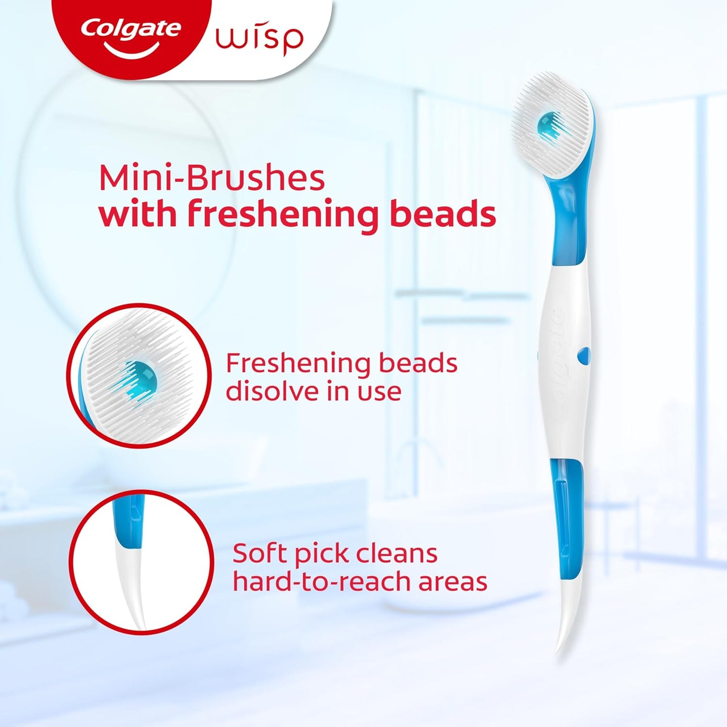 Colgate Wisp Disposable Toothbrushes for Travel, Pack of 4, 96 Total Count | No Water Needed, Mini Travel Toothbrushes, No Rinsing, Soft Pick for Hard-to-Reach Areas, MaxFresh Peppermint Flavor