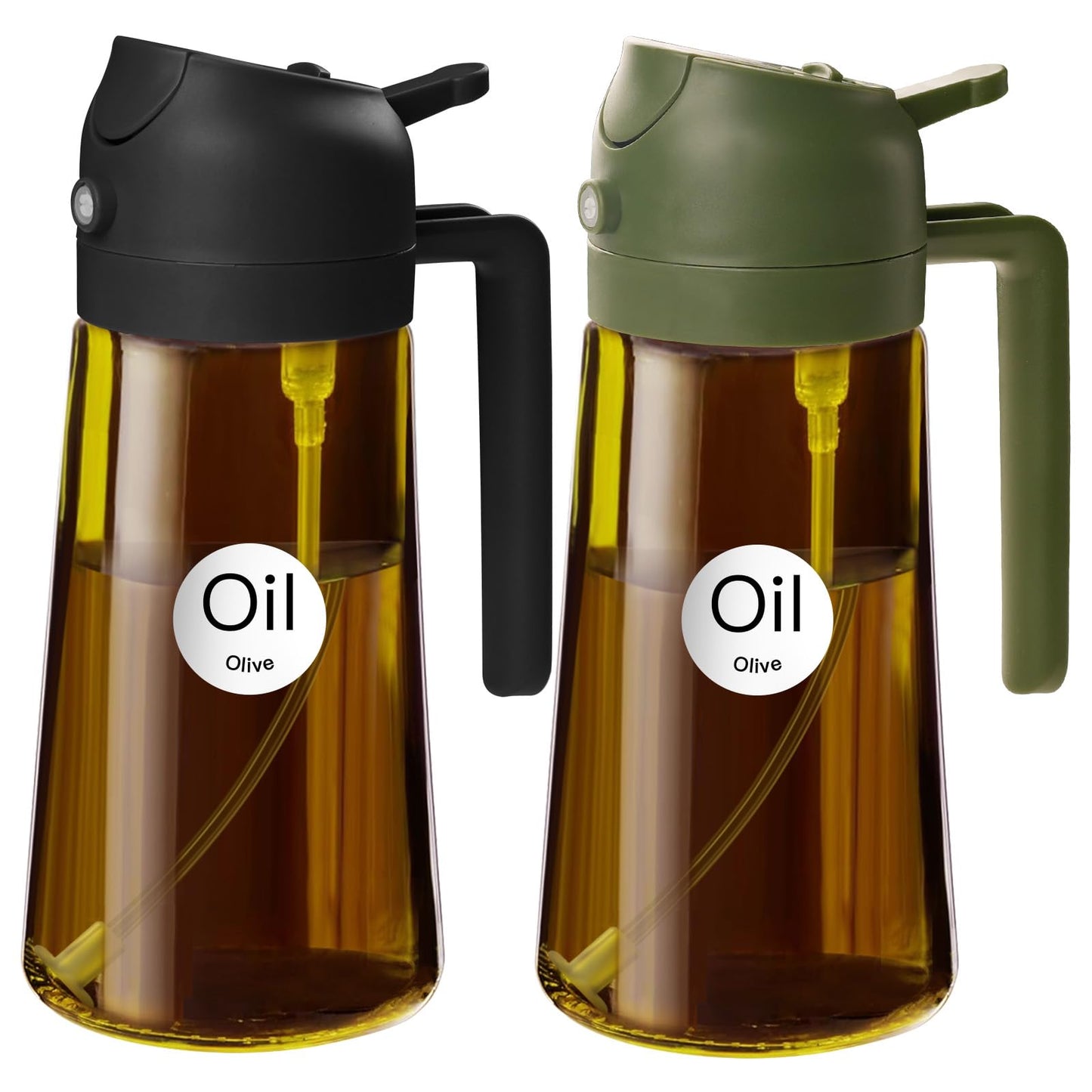 YARRAMATE 16oz/470ml Light Blocking Oil Sprayer for Cooking (Black) | Food-Grade 2 in 1 Olive Oil Dispenser Bottle for Kitchen, Premium Dark Amber Glass Oil Bottle for Air Fryer, BBQ