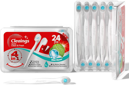 cleaings® 48 Pcs Disposable Mini Toothbrush - Pre-Pasted with Mint Toothpaste & Toothpick - Travel Size Toiletries - 2 Packs of 24 - Mint Flavor