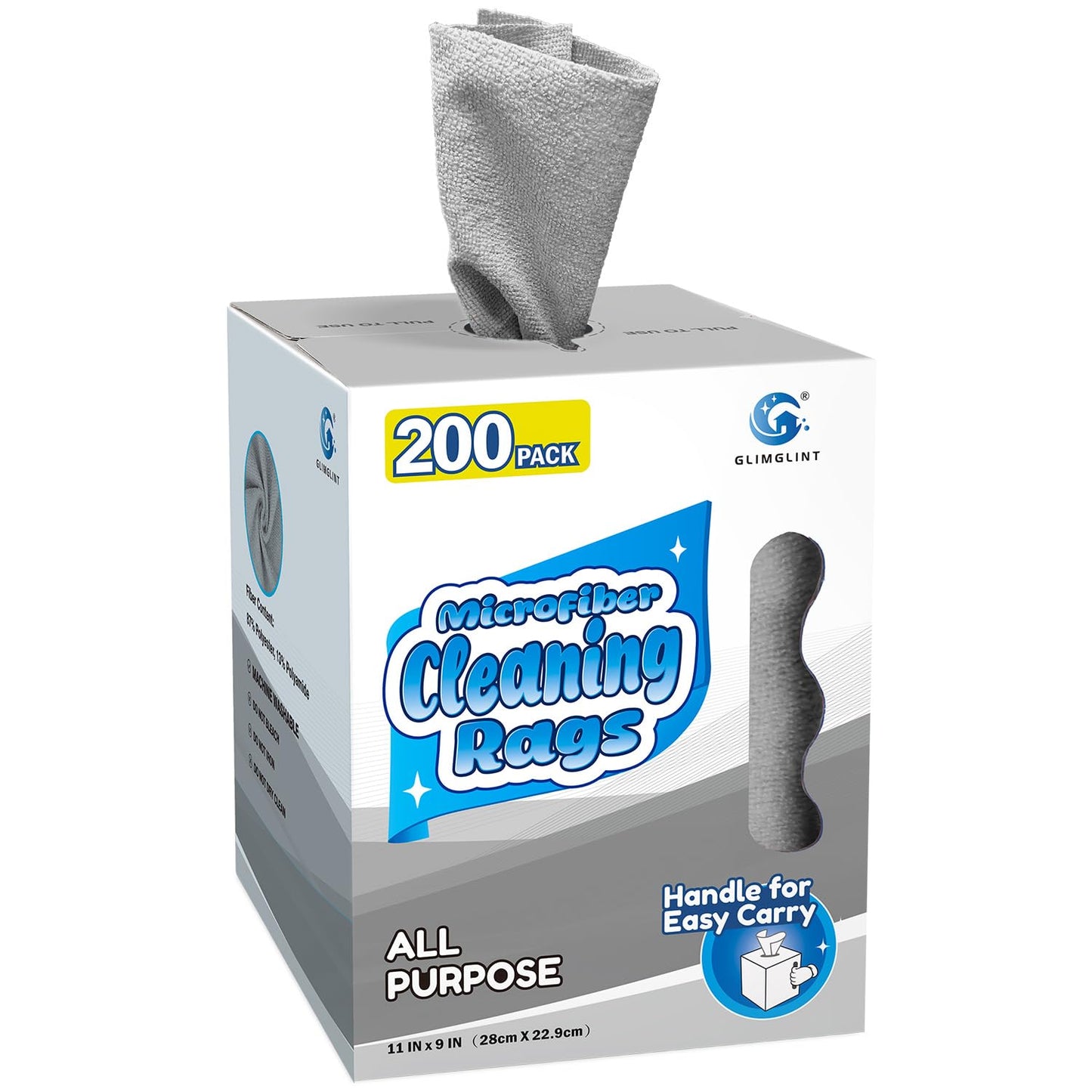GLIMGLINT Microfiber Cleaning Cloth 100 Pack, Reusable Paper Towels 11 x 9 | Lint Free & Ultra Absorbent Cleaning Rags for Car, Home, Kitchen, Glass & Screen, Washable Shop Towel Rag with Box Grey