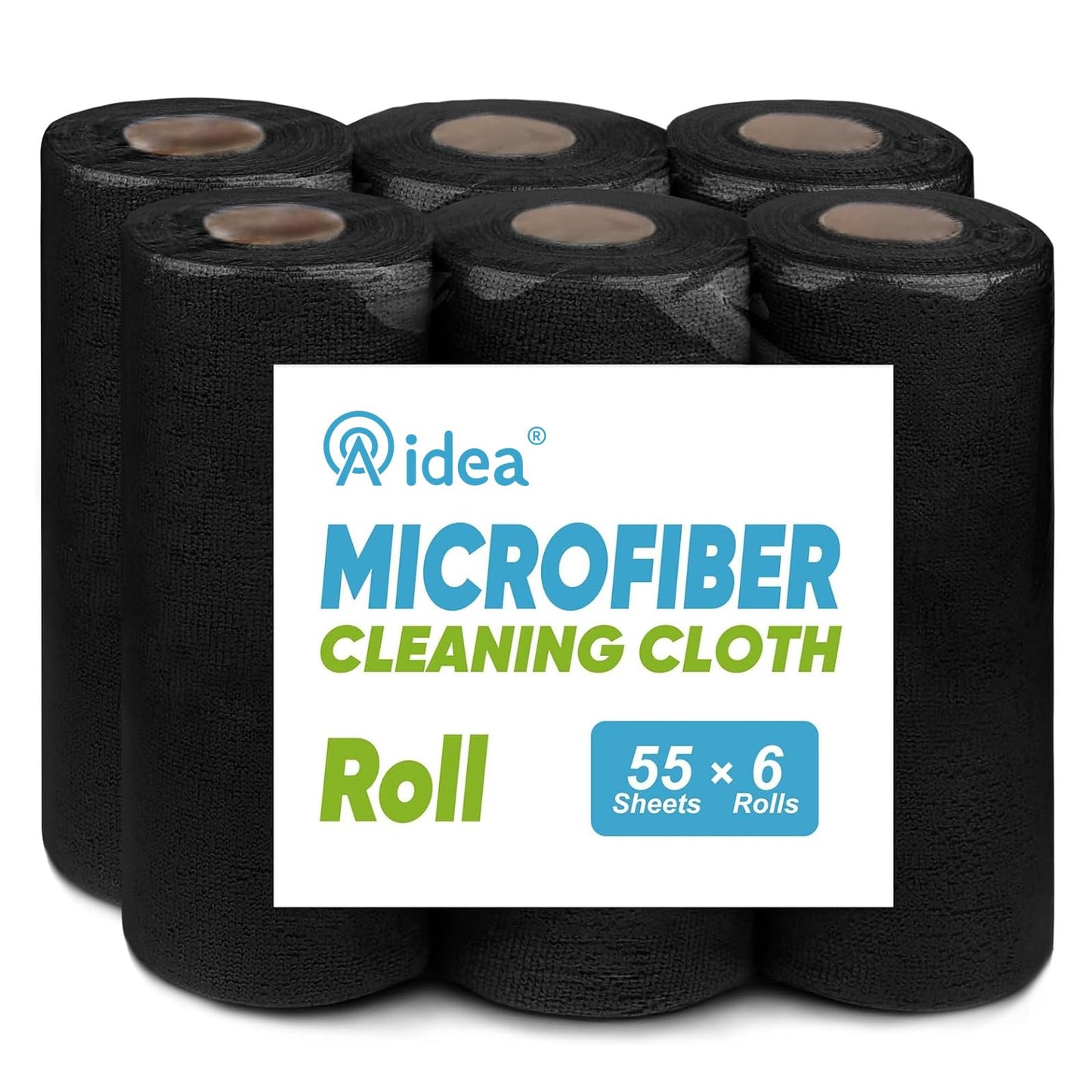 AIDEA Microfiber Cleaning Cloth Roll, Blue Shop Towels 55 Sheets 11×9" | Reusable Paper Towels, Microfiber Towels for Cars, Microfiber Rags for Automotive,Workshop, House, Kitchen, Cleaning Supplies