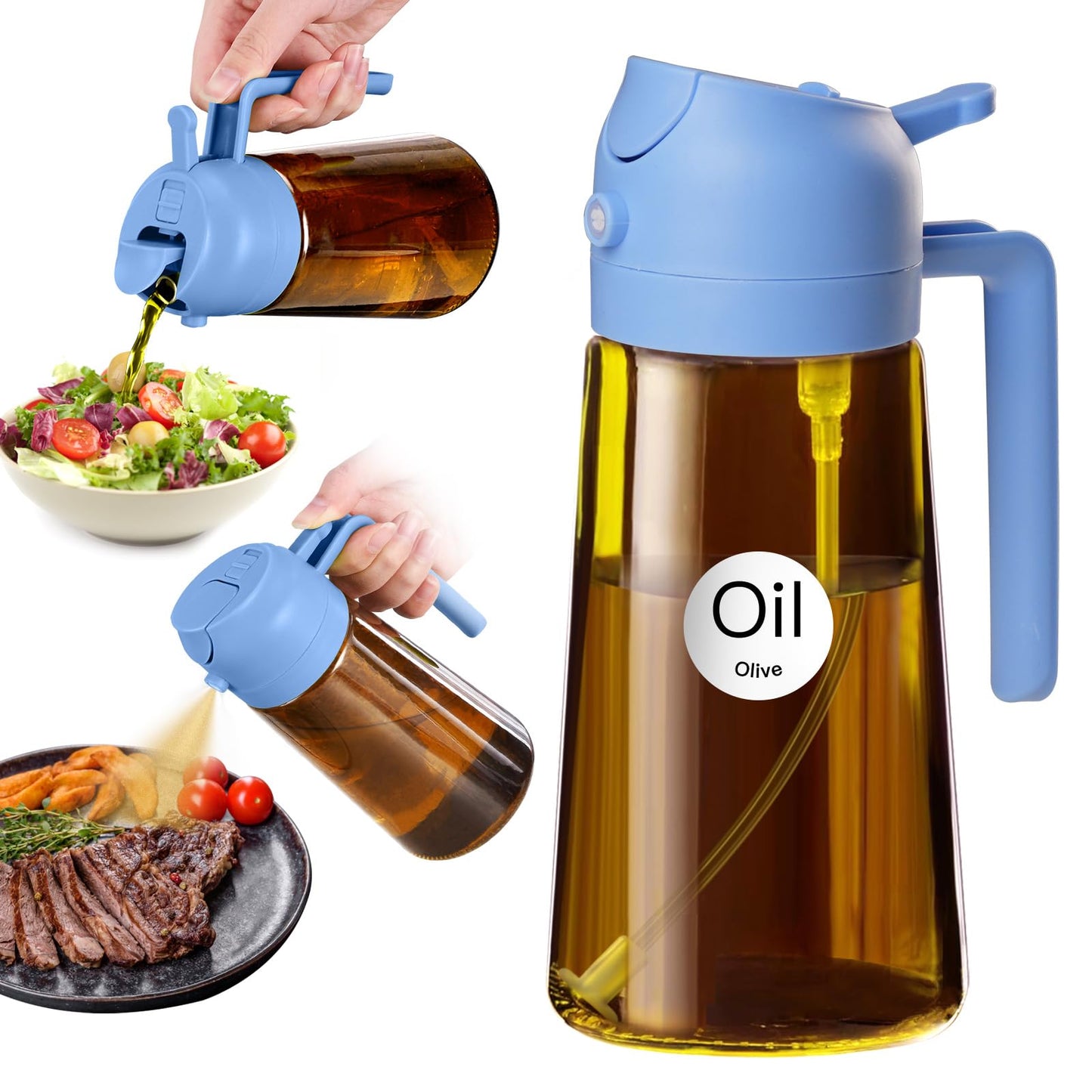 YARRAMATE 16oz/470ml Light Blocking Oil Sprayer for Cooking (Black) | Food-Grade 2 in 1 Olive Oil Dispenser Bottle for Kitchen, Premium Dark Amber Glass Oil Bottle for Air Fryer, BBQ