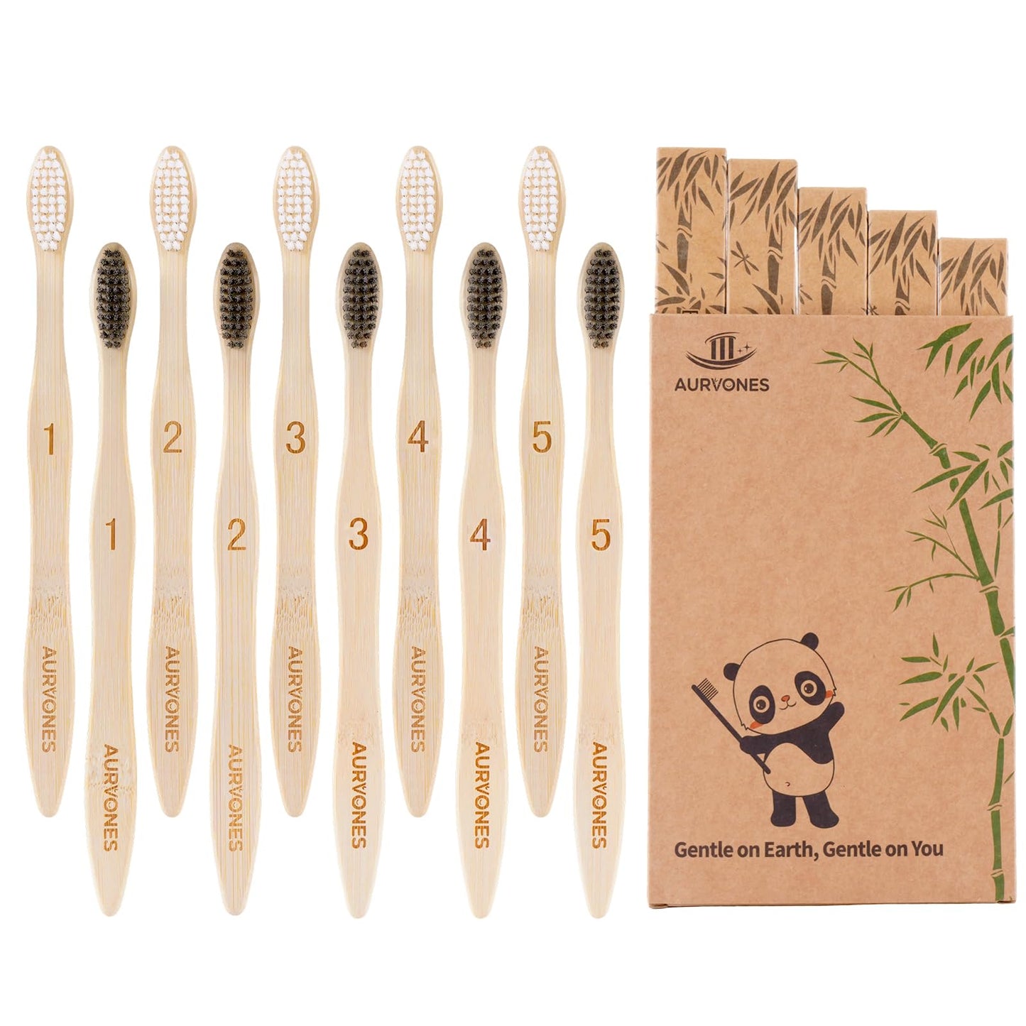 Bamboo Toothbrushes Soft Bristles, 10 Pack Natural Toothbrush | Eco Friendly Plastic Free Toothbrush Castor Oil Bristles, BPA Free Wooden Toothbrush for Family & Travel