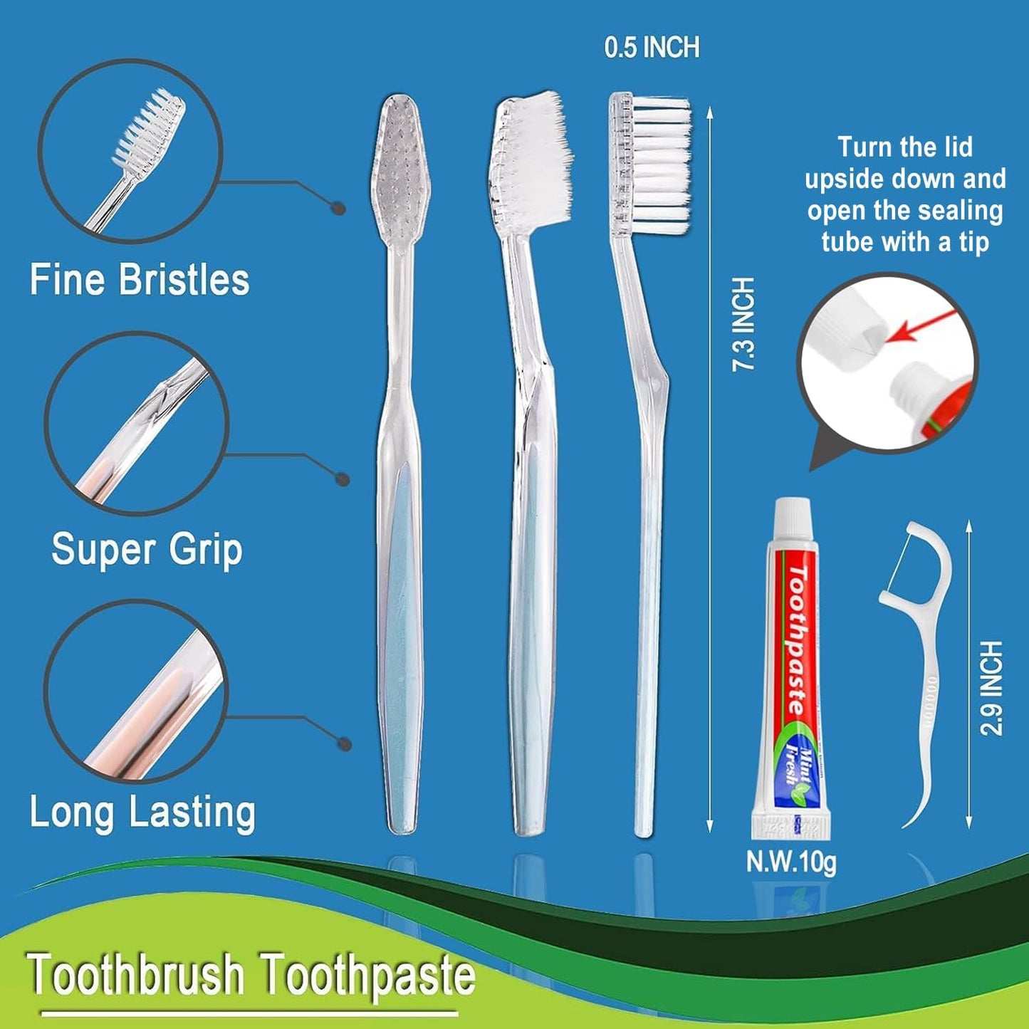 200pcs Disposable Toothbrushes with Toothpaste Floss, 2 Colors | Individually Wrapped, Disposable Toothbrush, 10g Toothpaste, Floss Pick, Bulk Toothbrush Kit for Homeless, Airbnb, Hotel