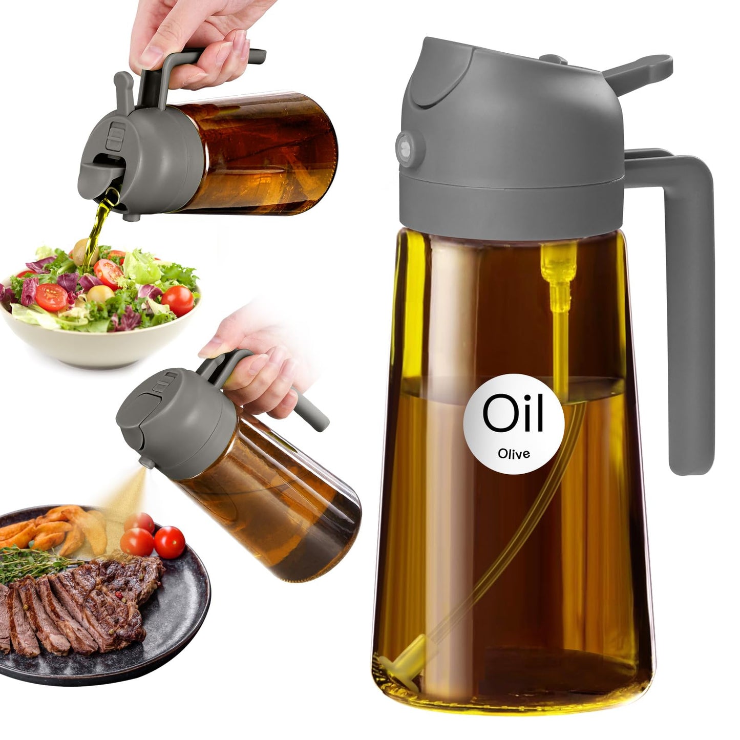 YARRAMATE 16oz/470ml Light Blocking Oil Sprayer for Cooking (Black) | Food-Grade 2 in 1 Olive Oil Dispenser Bottle for Kitchen, Premium Dark Amber Glass Oil Bottle for Air Fryer, BBQ