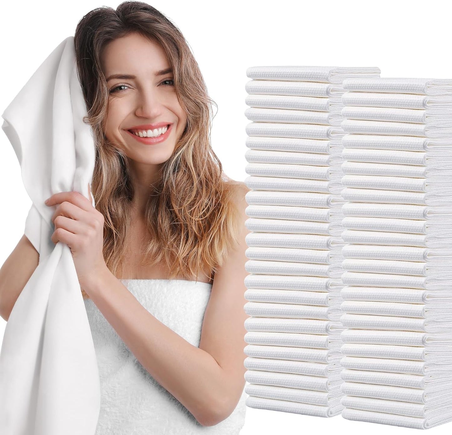 50pc Disposable Large Luxury Bath Hair Drying Towels 16"x 31.5" | Super Absorbent Towels, Salon & Spa Yoga Camping Trips for Hair, Face, Body