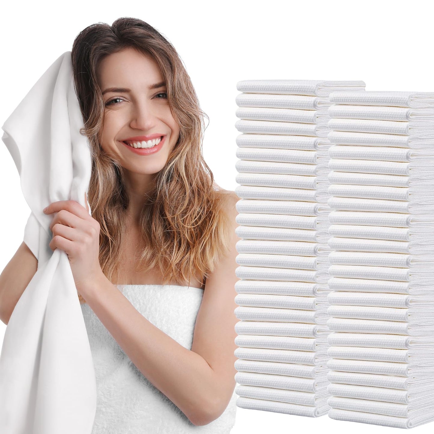 50pc Disposable Large Luxury Bath Hair Drying Towels 16"x 31.5" | Super Absorbent Towels, Salon & Spa Yoga Camping Trips for Hair, Face, Body