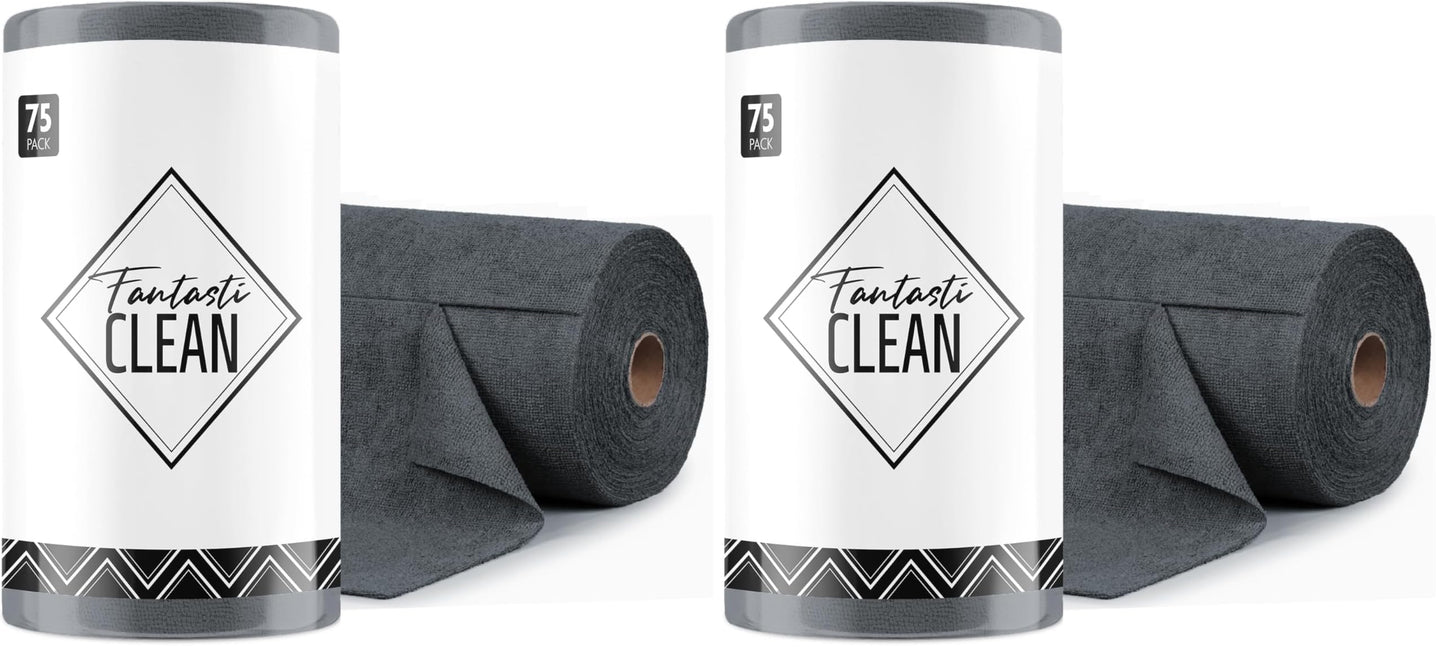 Fantasticlean Microfiber Cleaning Cloth Roll -75 Pack, 12" x 12" (Pink) | Super Absorbent, Lint-free, Tear-away Microfiber Towel Roll, for All-Purpose Cleaning, Reusable Alternative to Paper Towels