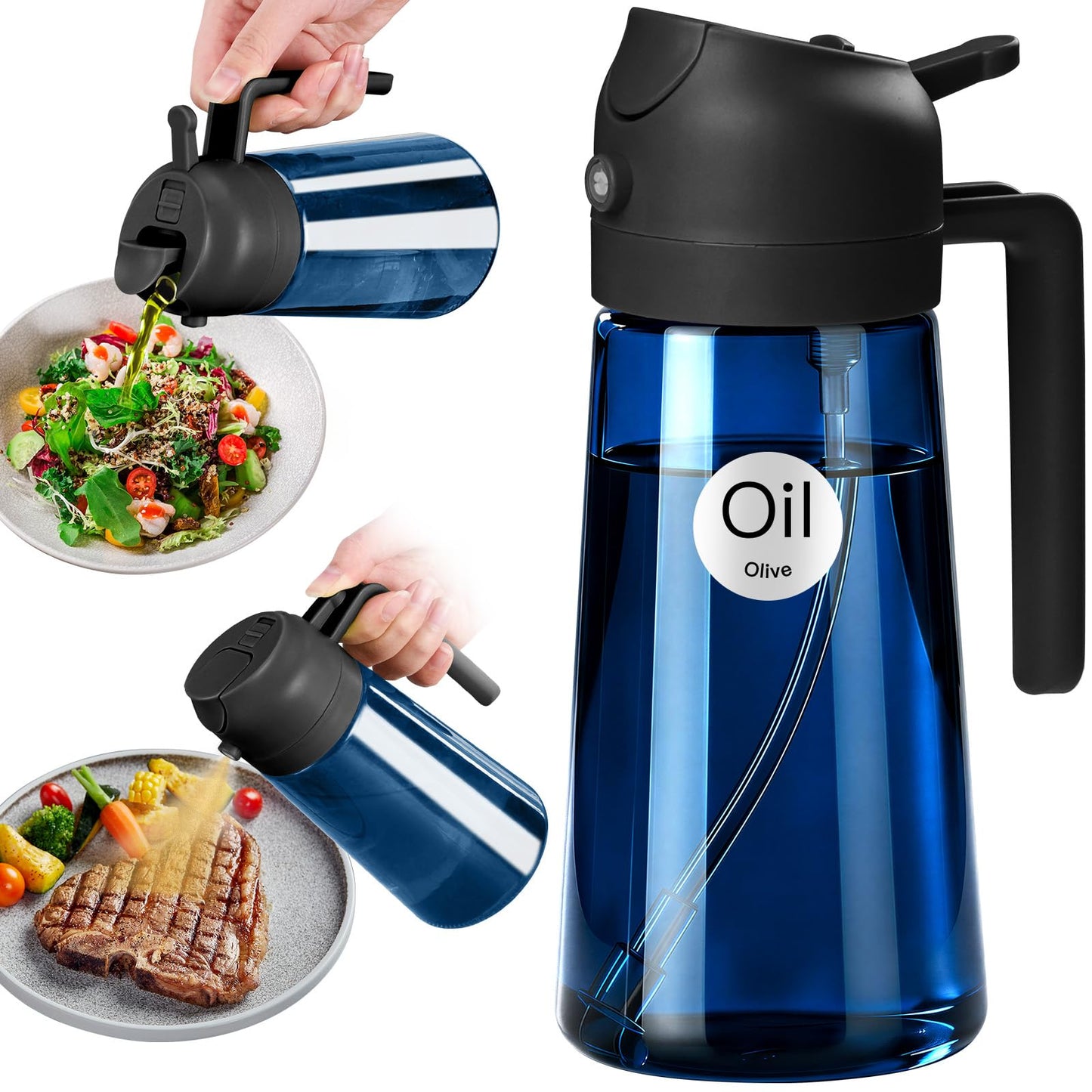YARRAMATE 16oz/470ml Light Blocking Oil Sprayer for Cooking (Black) | Food-Grade 2 in 1 Olive Oil Dispenser Bottle for Kitchen, Premium Dark Amber Glass Oil Bottle for Air Fryer, BBQ