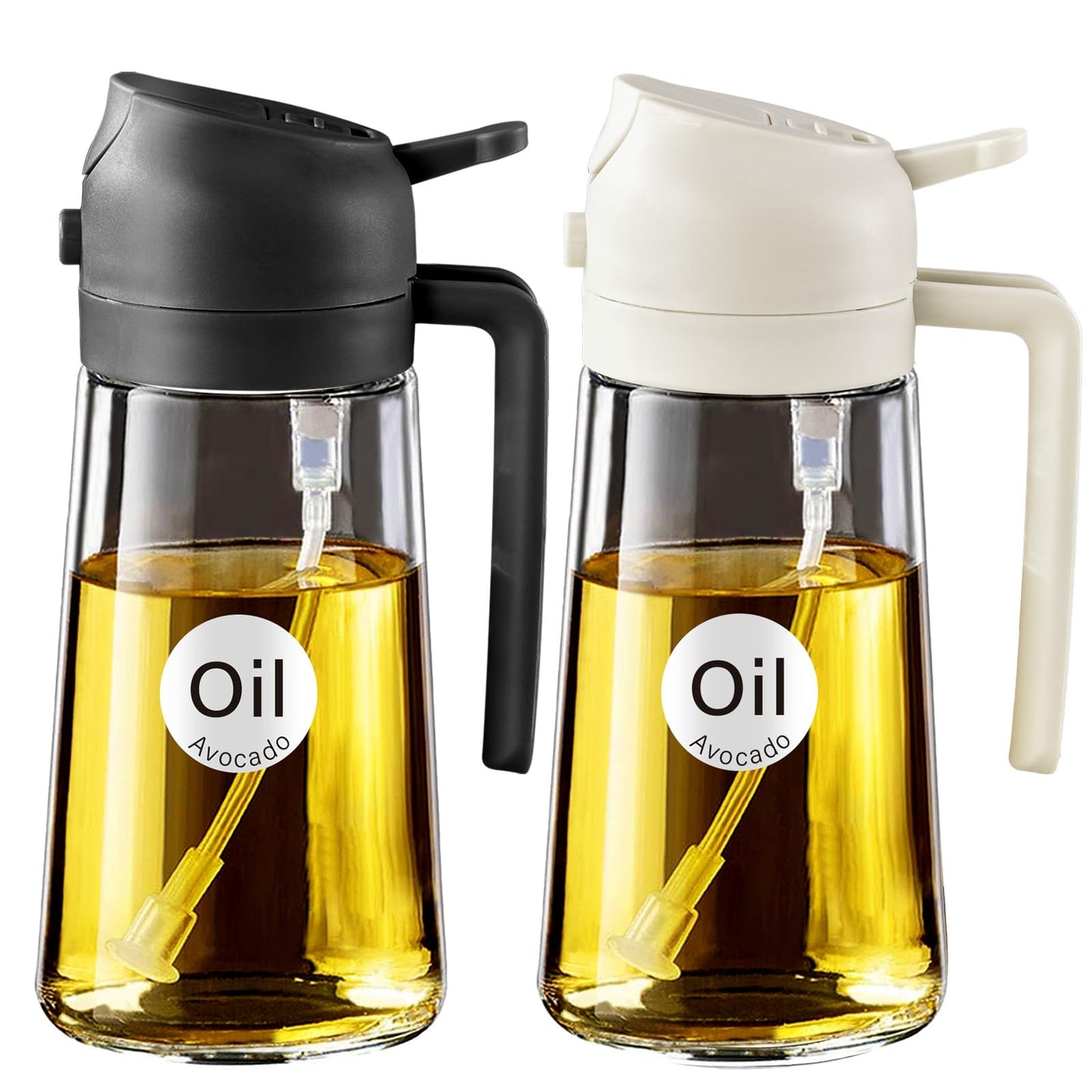 YARRAMATE 16 oz 2-in-1 Glass Olive Oil Sprayer for Cooking, Black | Food-grade dispenser bottle, 470 ml, spray and pour, portion control, stickers included, for salad, frying and BBQ