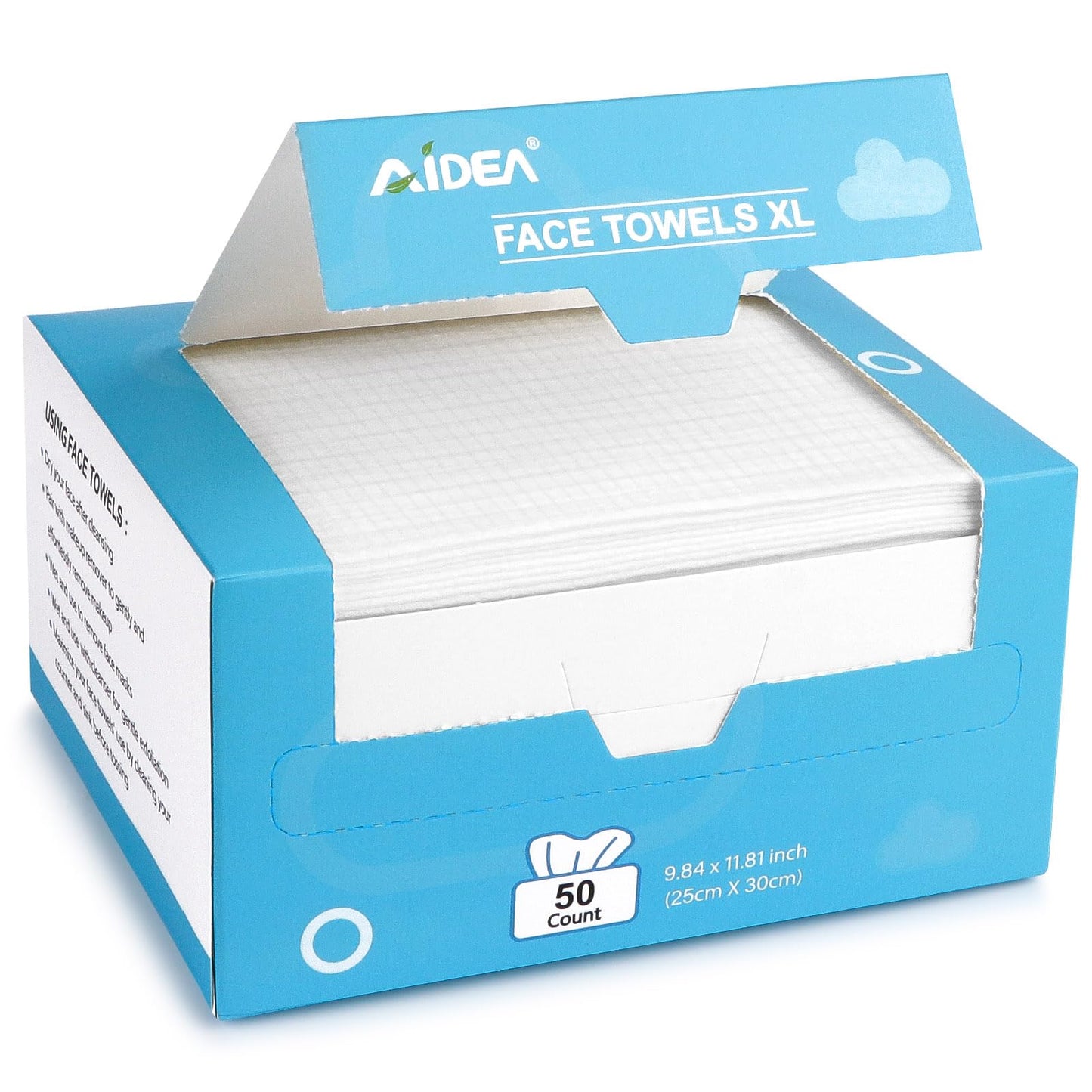 AIDEA Face Towels Disposable-50Ct, Face Cloths for Sensitive Skin | Facial Cleansing Wipes, Facial Towelettes for Makeup Removing, Nursing, Travel, Dry Wipes