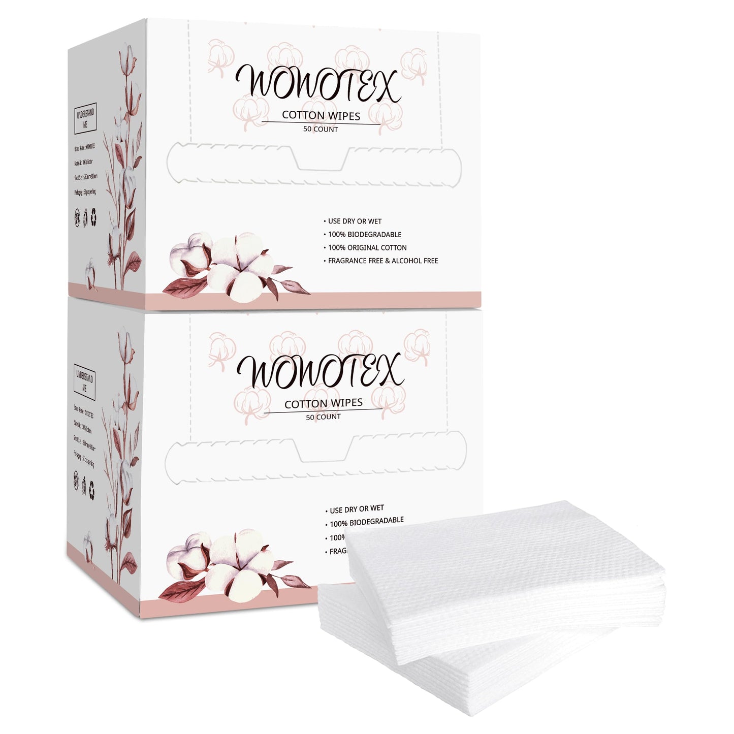 WOWOTEX Bamboo Rayon Disposable Face Towels for Sensitive Skin, Ultra Soft | 60 Count, 10"×12" Large Dry Wipes for Makeup Removal and Cleansing, Lint-free, Biodegradable, Extra Thick & Absorbent