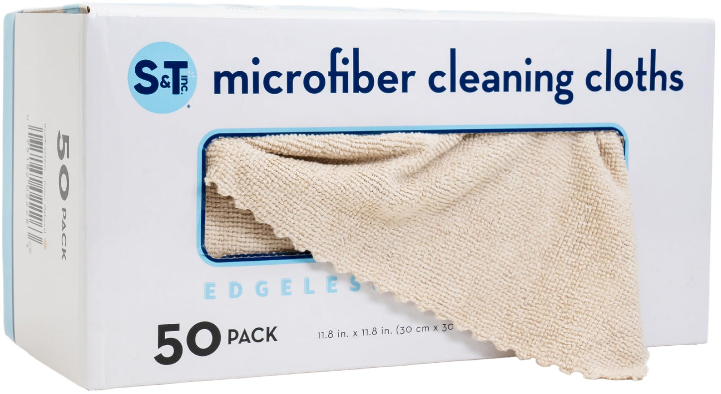 S&T INC. Microfiber Cleaning Cloth, 50 Pack, 11.8" x 11.8", White | Storage Box Included, Edgeless Cleaning Cloth for Home and Car, Reusable and Multi-Purpose Cleaning Rags, Machine Washable