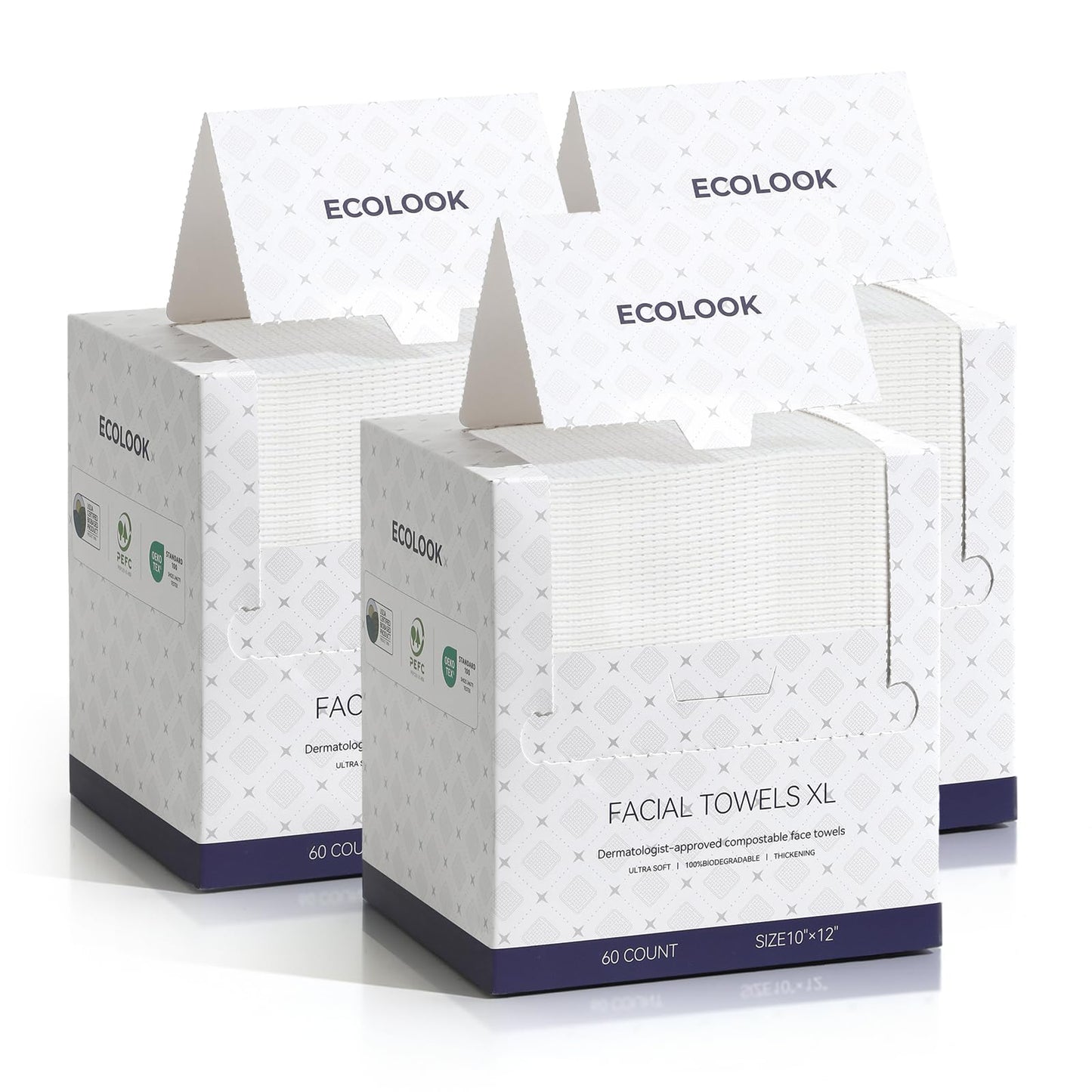 ECOLOOK Disposable Face Towel XL-10"x12" Upgraded Thick Facial Towels, Ultra Soft Clean Face Towels Disposable, 60 Count & 90 GSM, Ideal for Sensitive Skin-2 PACK