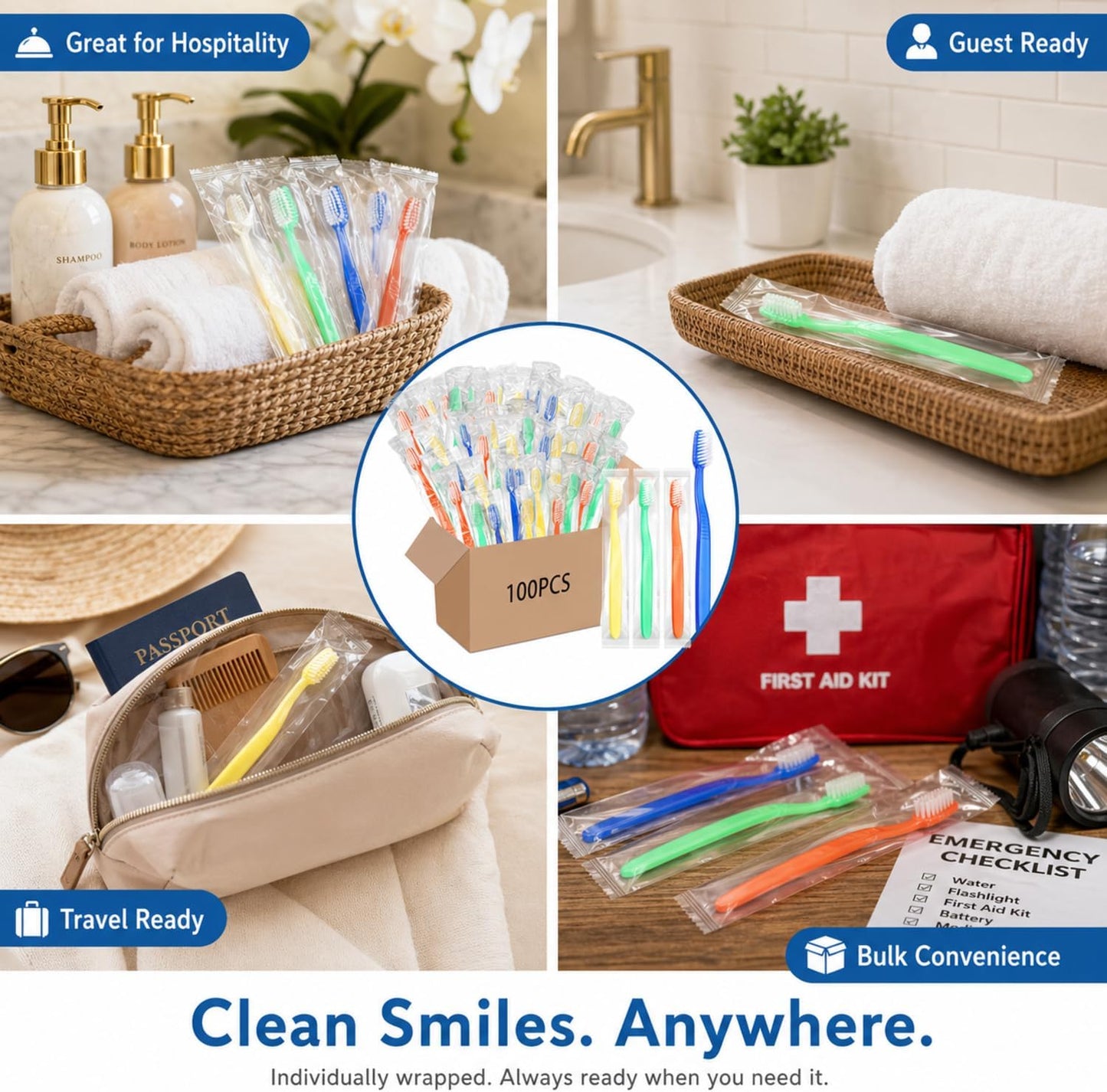 Ziliny 400 Prepasted Disposable Toothbrushes Bulk Individually Wrapped | Prepasted Disposable Toothbrush,Soft Bristle,Travel, Colorful Toothbrush, for Homeless Gift, Hotel Camping Travel