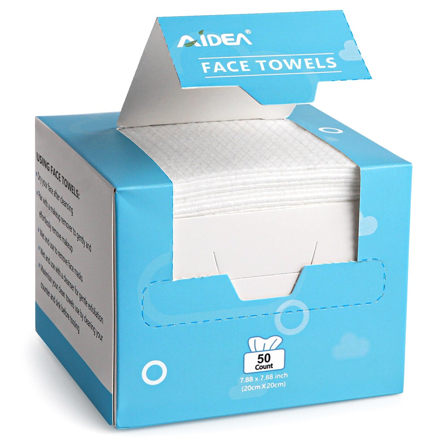 AIDEA Face Towels Disposable-50Ct, Face Cloths for Sensitive Skin | Facial Cleansing Wipes, Facial Towelettes for Makeup Removing, Nursing, Travel, Dry Wipes