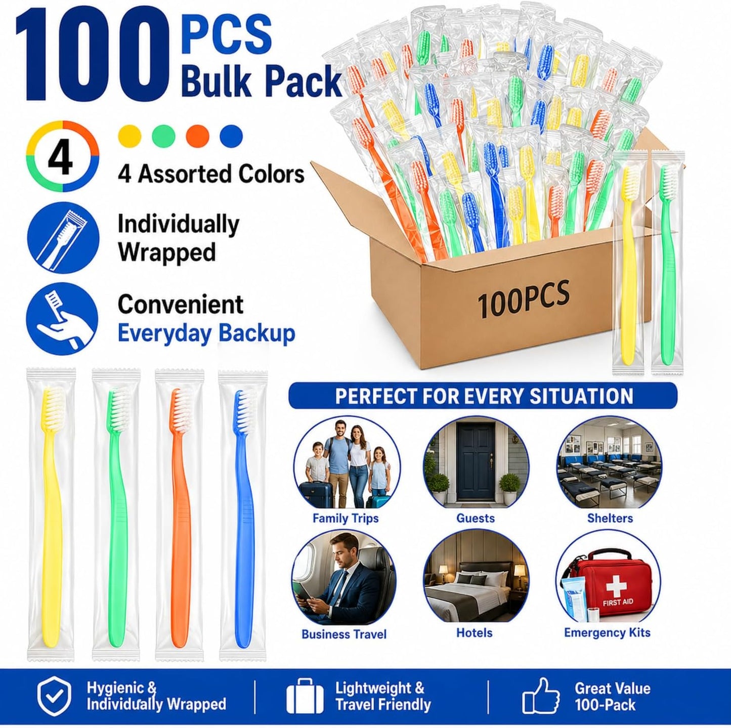 Ziliny 400 Prepasted Disposable Toothbrushes Bulk Individually Wrapped | Prepasted Disposable Toothbrush,Soft Bristle,Travel, Colorful Toothbrush, for Homeless Gift, Hotel Camping Travel