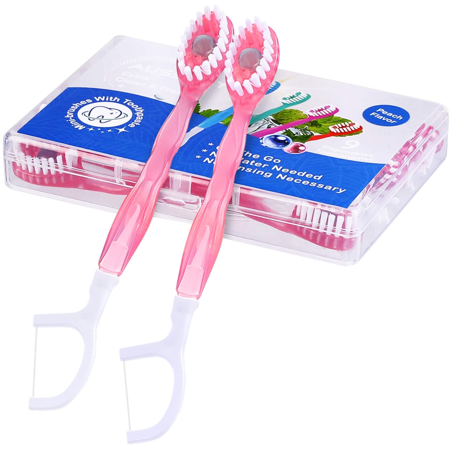 36 Pack Mini Disposable Toothbrushes – 5-in-1 Prepasted Travel Toothbrush with Toothpaste Floss & Pick for Hotel Camping Flight Car Guest Use – 9ct per Portable Case Essentials for Women Men Kids