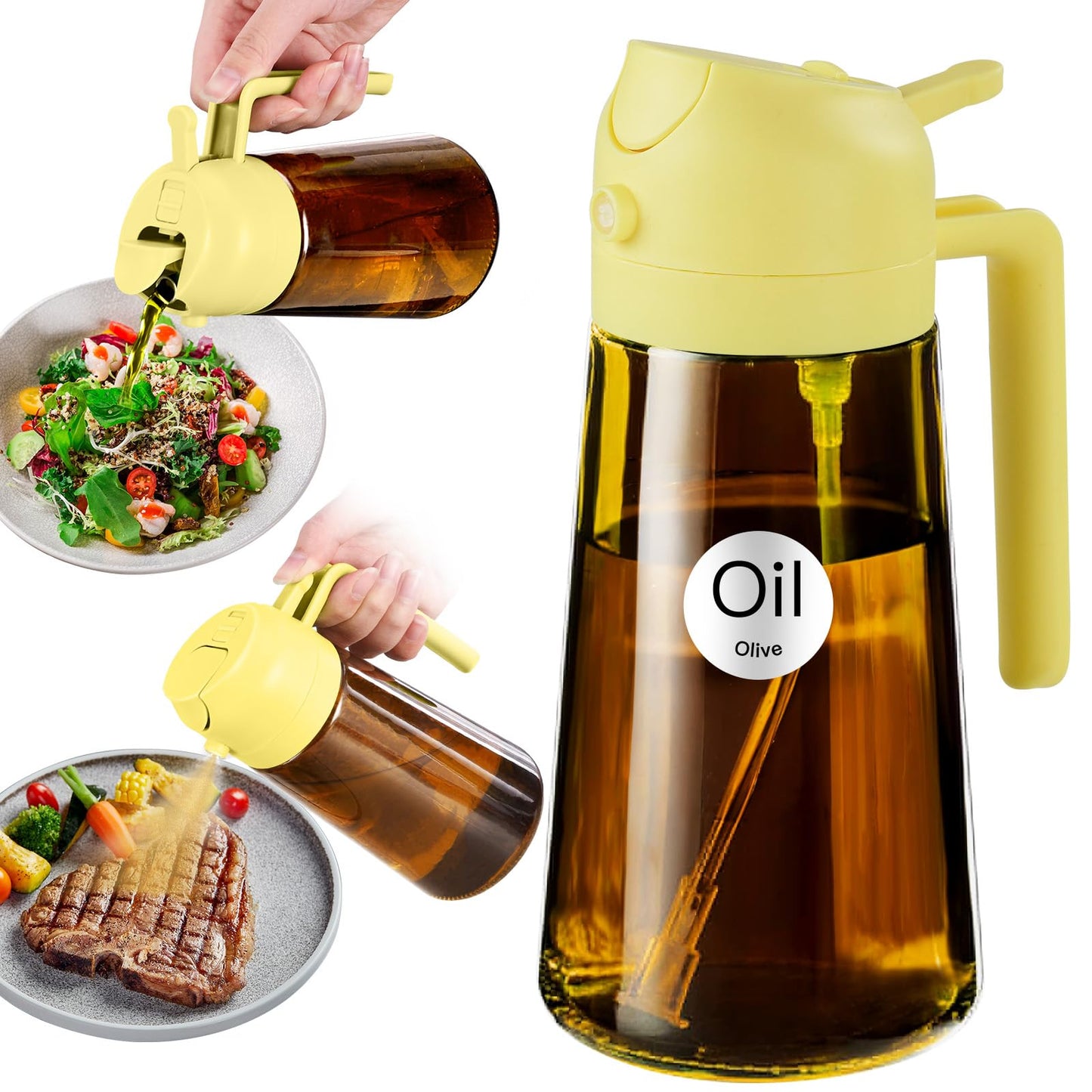 YARRAMATE 16oz/470ml Light Blocking Oil Sprayer for Cooking (Black) | Food-Grade 2 in 1 Olive Oil Dispenser Bottle for Kitchen, Premium Dark Amber Glass Oil Bottle for Air Fryer, BBQ