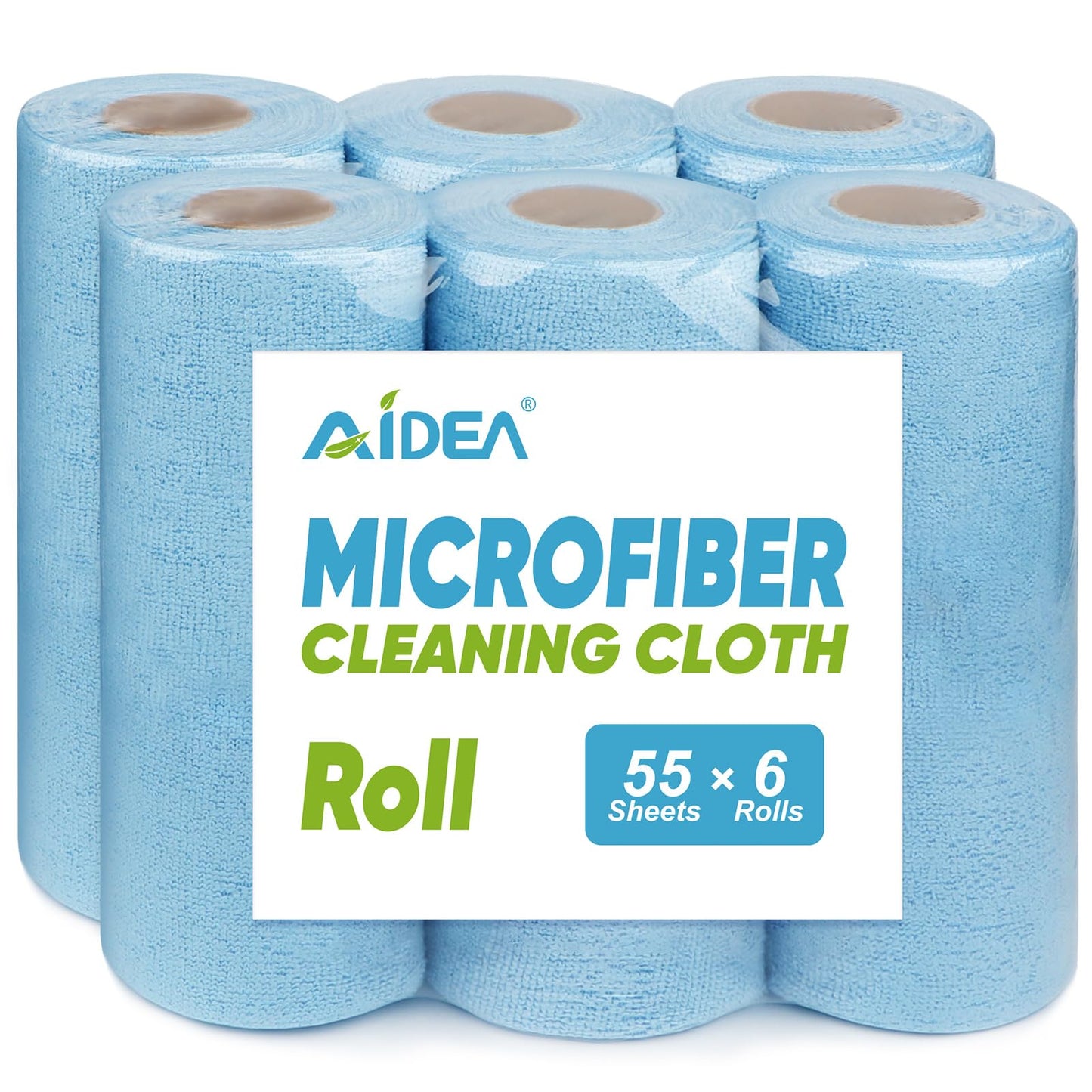 AIDEA Microfiber Cleaning Cloth Roll, Blue Shop Towels 55 Sheets 11×9" | Reusable Paper Towels, Microfiber Towels for Cars, Microfiber Rags for Automotive,Workshop, House, Kitchen, Cleaning Supplies