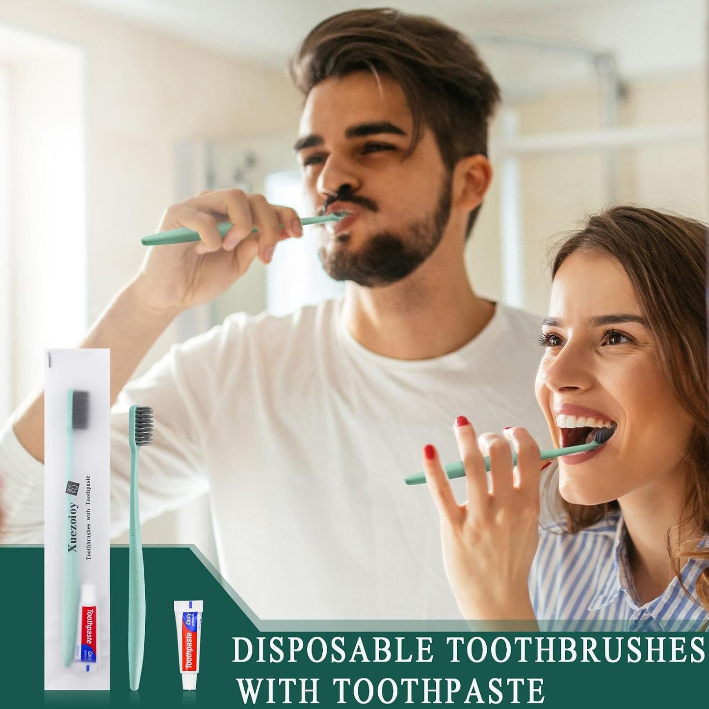 Disposable Toothbrushes with Toothpaste,60 Pack Green | Individually Wrapped Disposable Travel Toothbrushes Kit in Bulk for Homeless,Nursing Home,Hotel,Charity