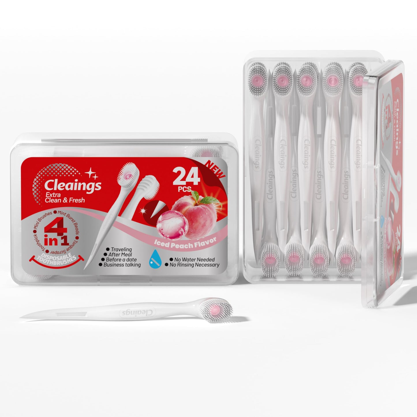 cleaings® 48 Pcs Disposable Mini Toothbrush - Pre-Pasted with Mint Toothpaste & Toothpick - Travel Size Toiletries - 2 Packs of 24 - Mint Flavor