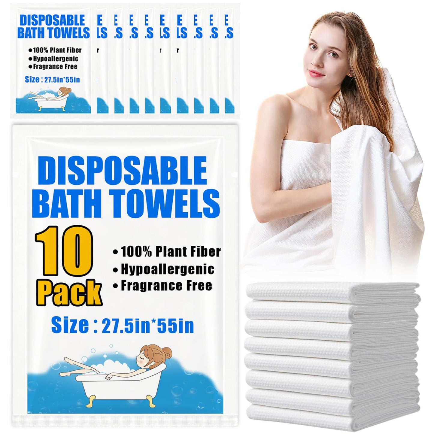 30 Pack Disposable Bath Towels 55''X27.5'', Ultra Soft Travel Towels | Individually Wrapped Large Absorbent Towels for Hotel, Business Trip, Camping, Swimming, Spa, Sauna and Pet Care