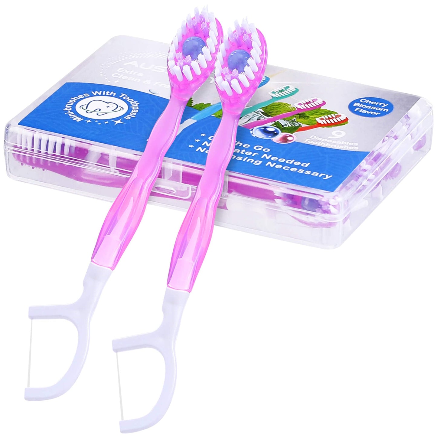 36 Pack Mini Disposable Toothbrushes – 5-in-1 Prepasted Travel Toothbrush with Toothpaste Floss & Pick for Hotel Camping Flight Car Guest Use – 9ct per Portable Case Essentials for Women Men Kids