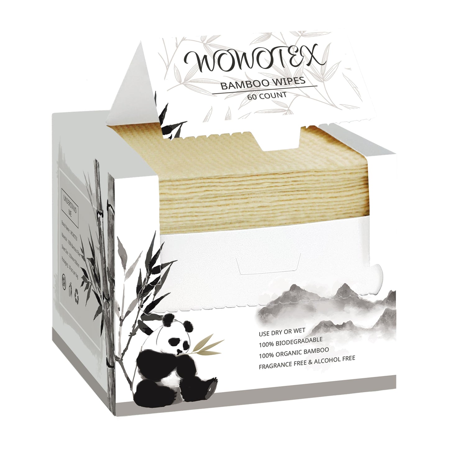 WOWOTEX Bamboo Rayon Disposable Face Towels for Sensitive Skin, Ultra Soft | 60 Count, 10"×12" Large Dry Wipes for Makeup Removal and Cleansing, Lint-free, Biodegradable, Extra Thick & Absorbent