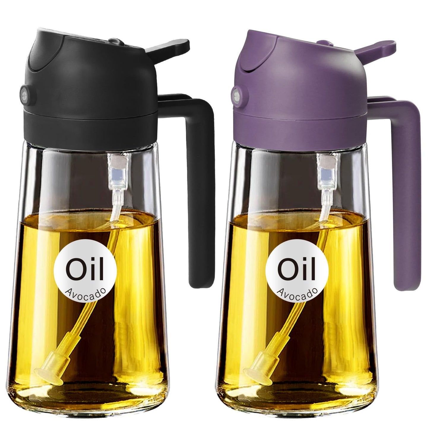 YARRAMATE 16 oz 2-in-1 Glass Olive Oil Sprayer for Cooking, Black | Food-grade dispenser bottle, 470 ml, spray and pour, portion control, stickers included, for salad, frying and BBQ