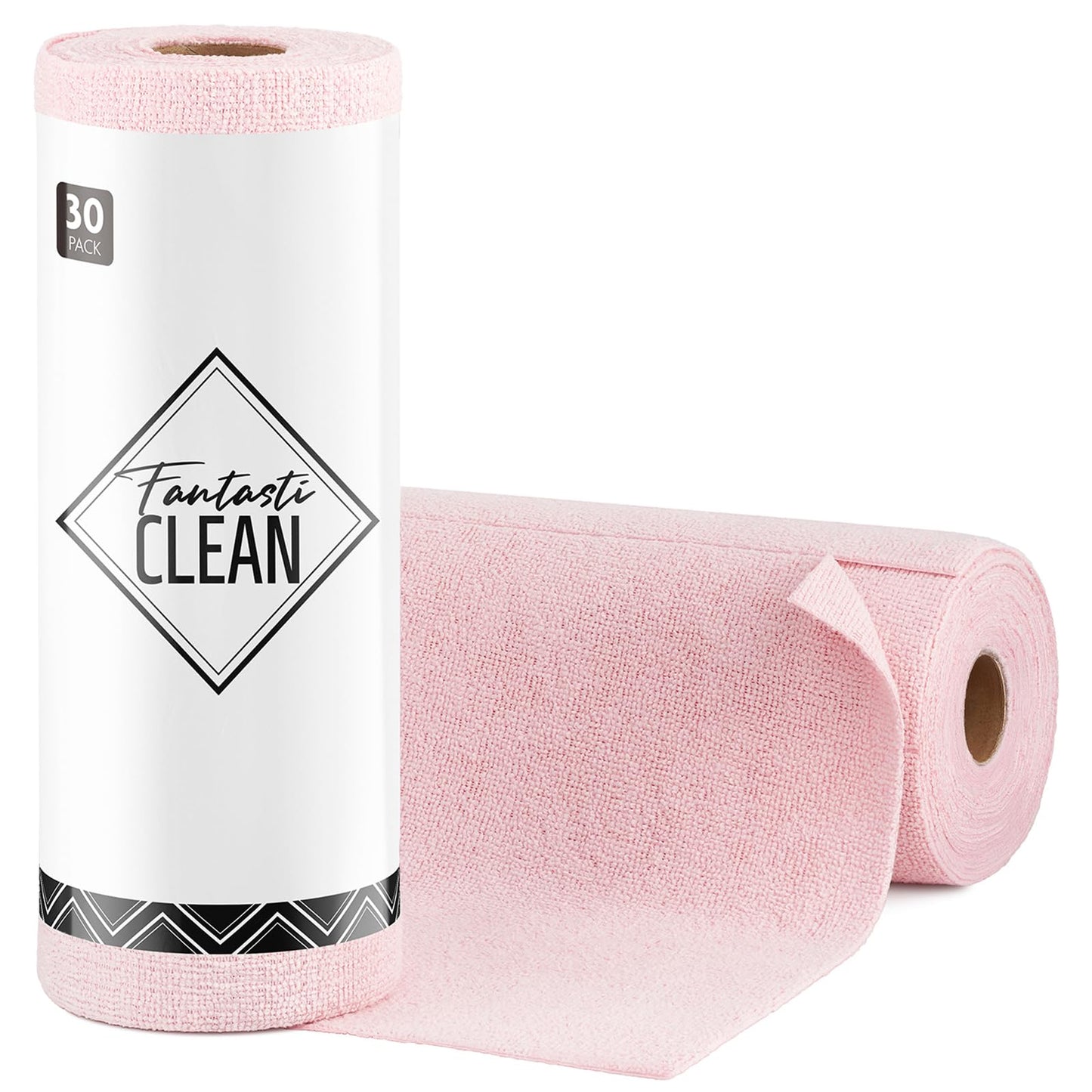 Fantasticlean Microfiber Cleaning Cloth Roll -75 Pack, 12" x 12" (Pink) | Super Absorbent, Lint-free, Tear-away Microfiber Towel Roll, for All-Purpose Cleaning, Reusable Alternative to Paper Towels