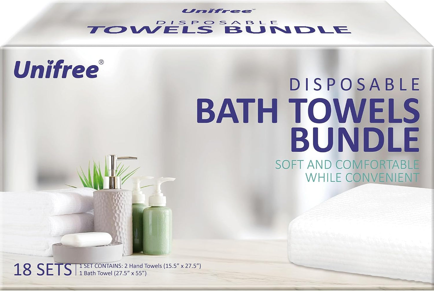 Unifree Disposable Towels Bundle,1 Bath Towel with 2 Hand Towels,18 Sets
