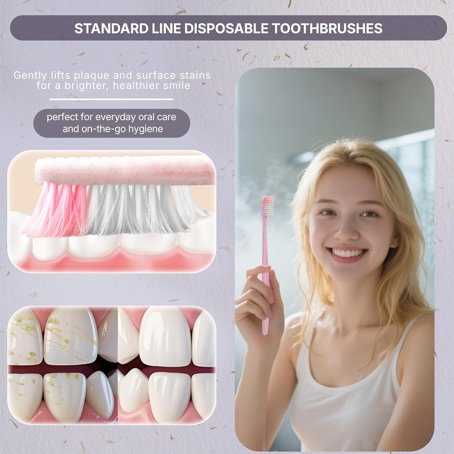 Bulk Disposable Toothbrushes, Individually Wrapped, 48 Count | Soft bristle toothbrushes, full-size handles, 4 colors; ideal for adults, kids, guests, hotels, travel, camping, hygiene kits