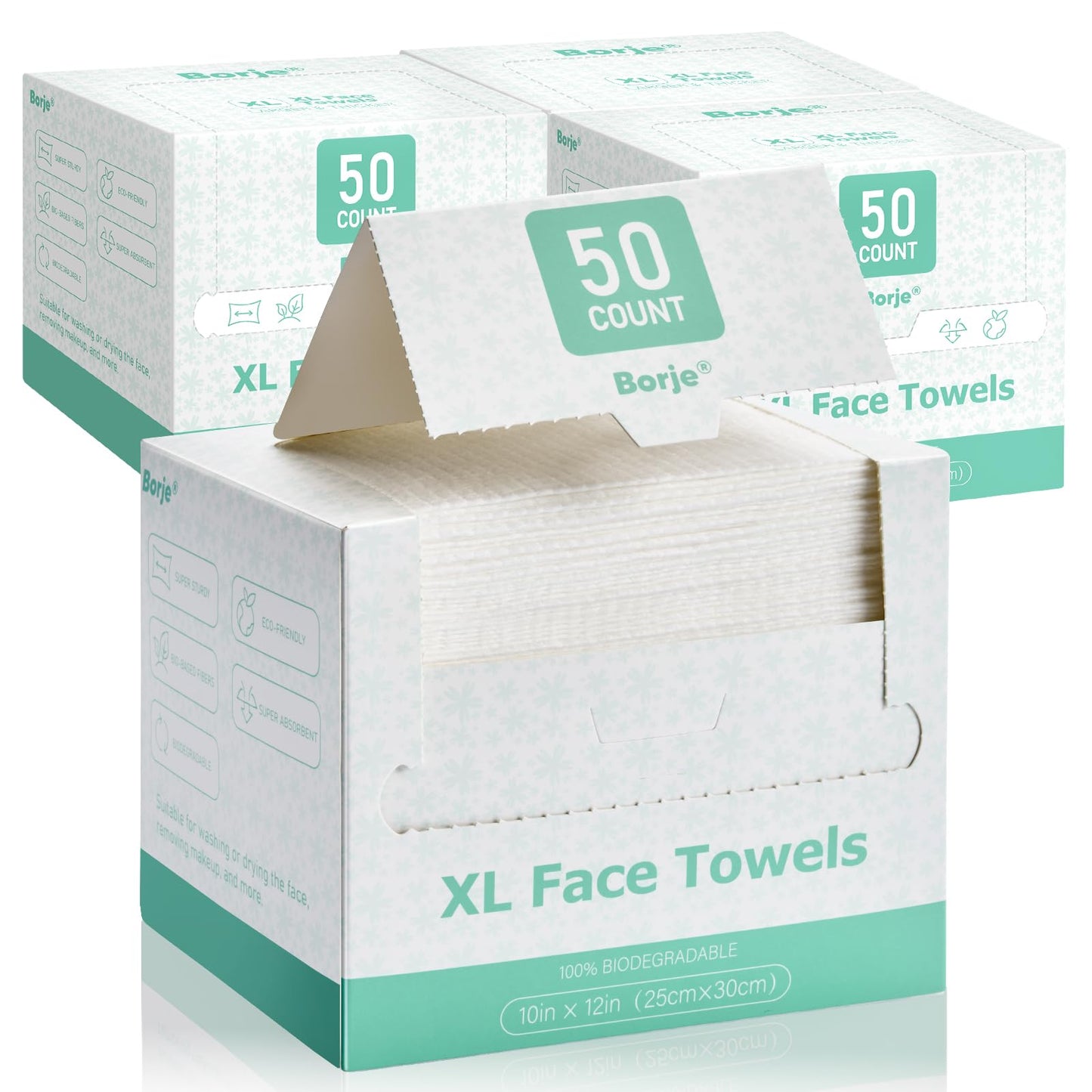 Borje Face Towels XXL, Disposable Face Towel 10" x 12", 100 Count (2 Packs of 50), 100% USDA Biobased Facial Towelettes, Ultra Soft & Hygienic Makeup Remover Dry Wipes for Women Cleansing