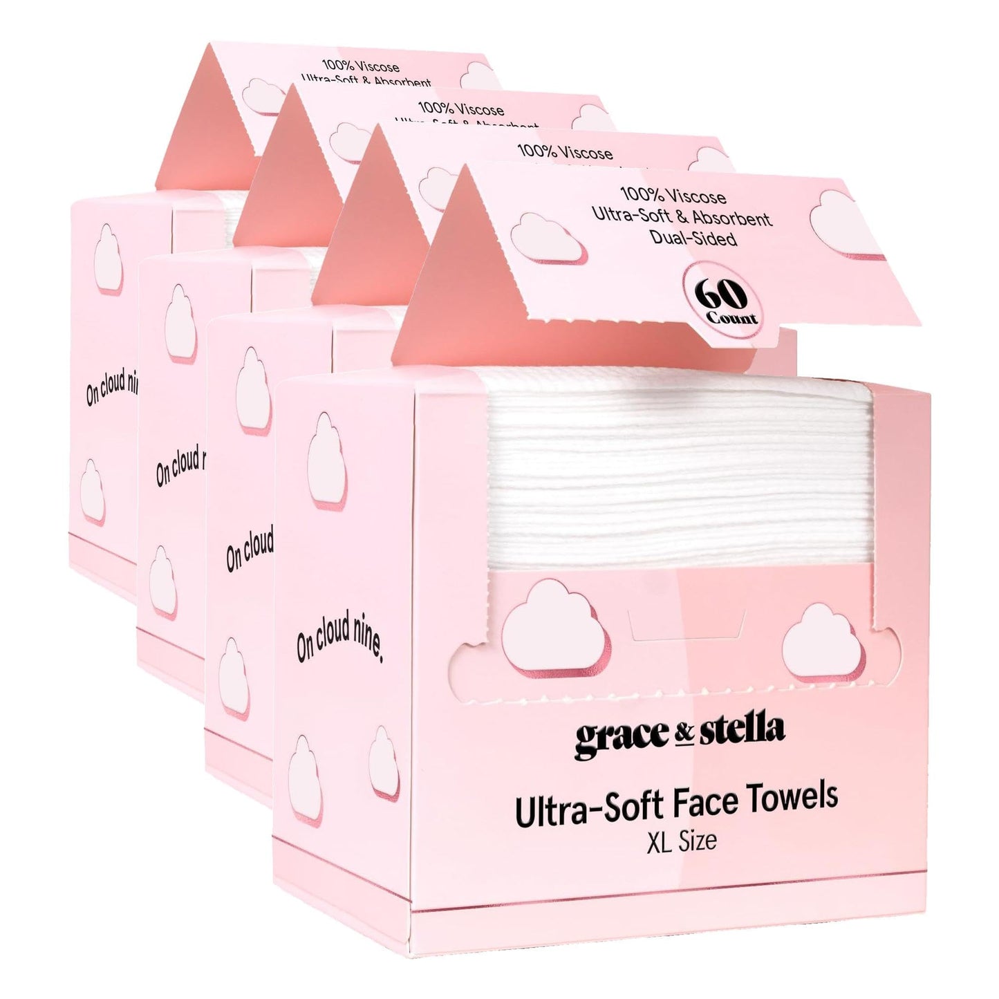 grace & stella Face Towels Disposable XL- Travel Essentials (60 Count) | Ultra-Soft & Absorbent Face Wipes Towelettes, Facial Towels for Cleansing & Makeup Removal - Face Cleansing Foaming Nets
