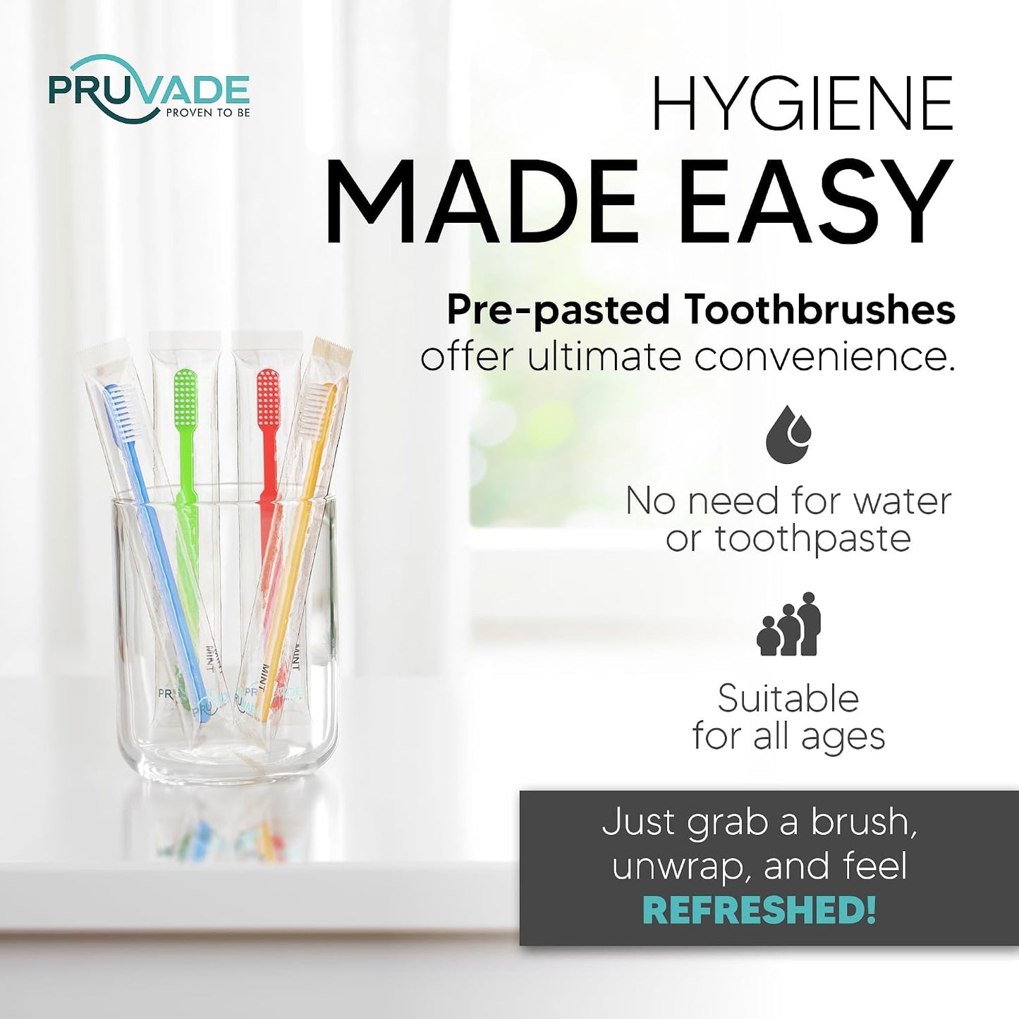 144 Pack Disposable Toothbrushes with Toothpaste - Prepasted Mint | Prepasted Toothbrushes - Individually Wrapped Single Use Waterless Tooth Brush with Soft Bristles for Hotel, Camping, Travel