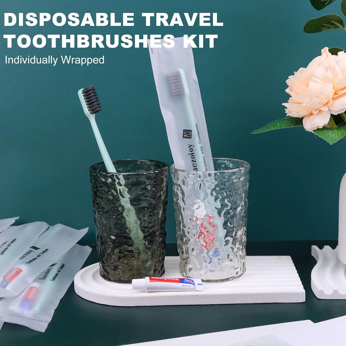 Disposable Toothbrushes with Toothpaste,60 Pack Green | Individually Wrapped Disposable Travel Toothbrushes Kit in Bulk for Homeless,Nursing Home,Hotel,Charity