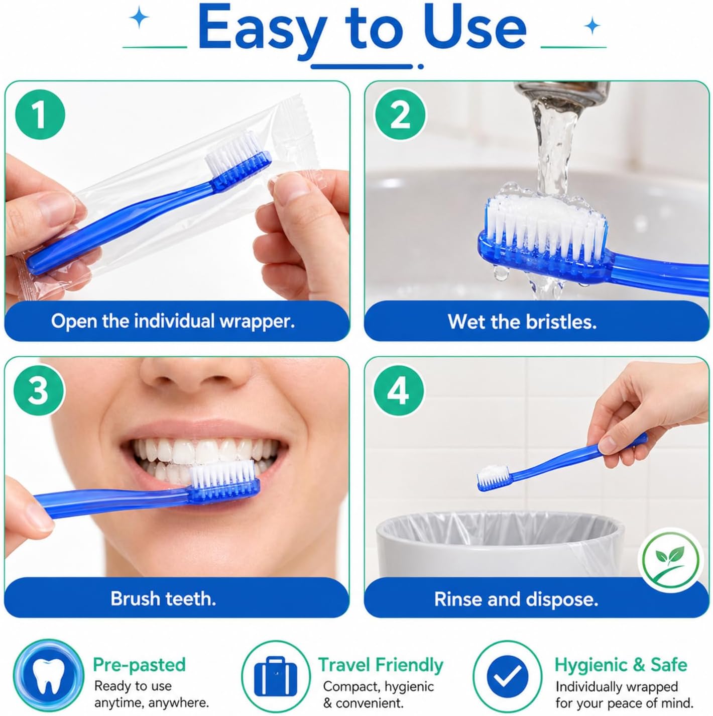 Ziliny 400 Prepasted Disposable Toothbrushes Bulk Individually Wrapped | Prepasted Disposable Toothbrush,Soft Bristle,Travel, Colorful Toothbrush, for Homeless Gift, Hotel Camping Travel